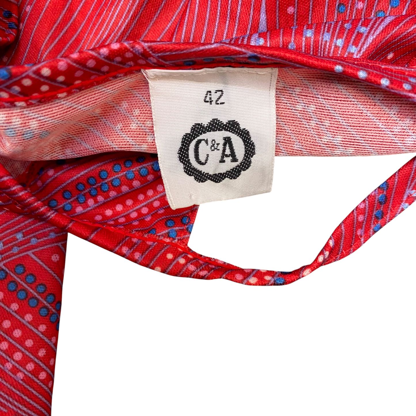 C&A A-Line Dress Womens M Red Polka Dot Cinch Waist Keyhole Tie Neck Pullover