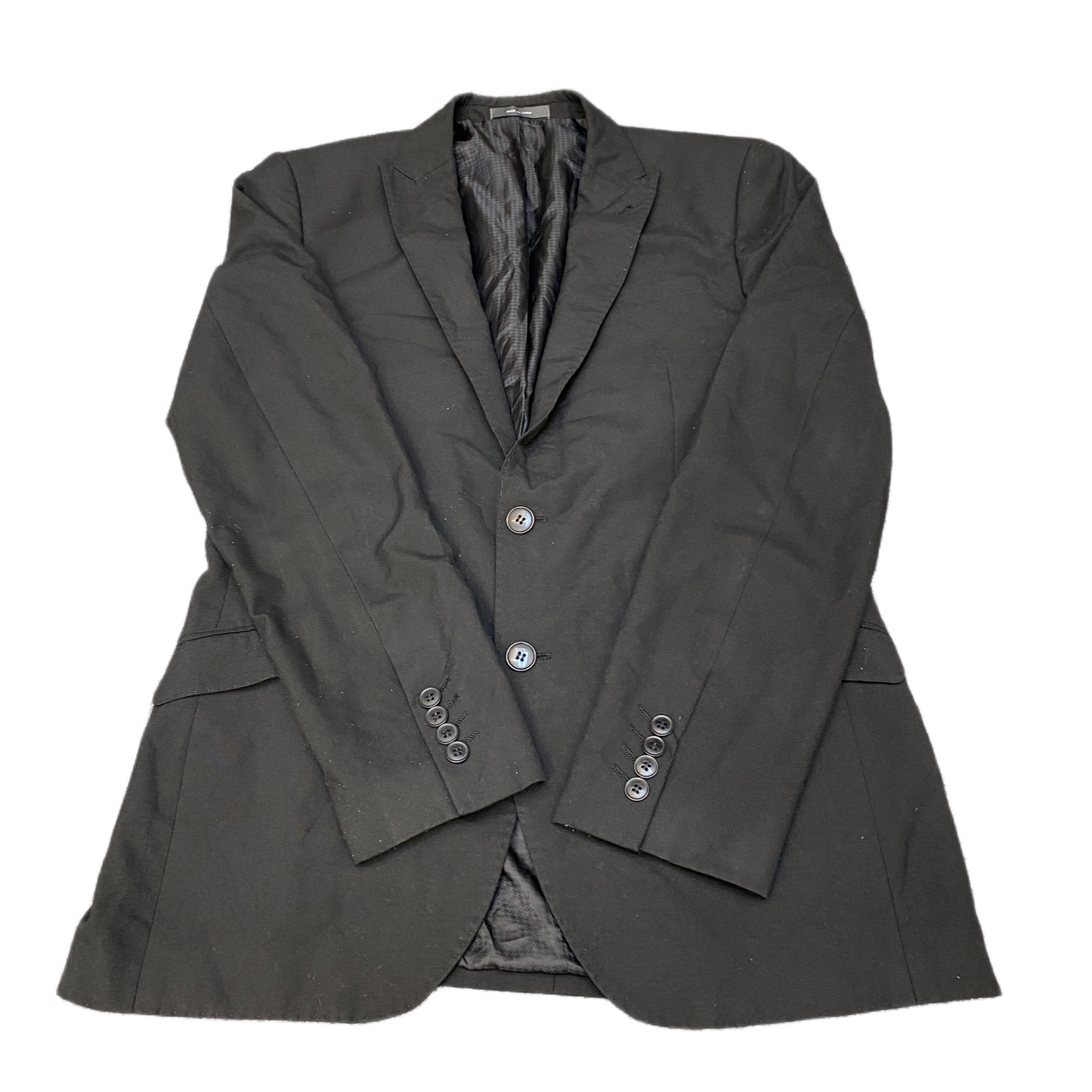 Mens Blazer Jacket Small Black Lined Peak Lapel Single Breasted Formal Business