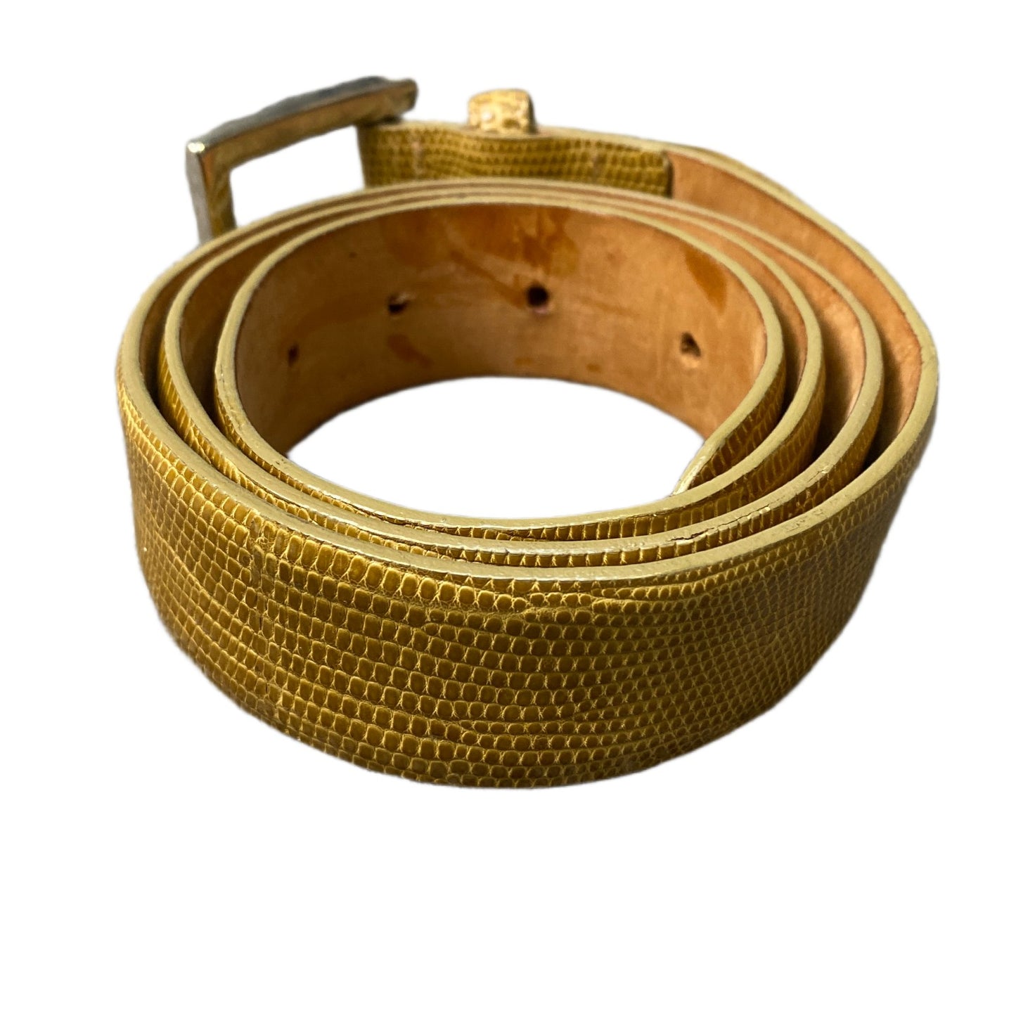 Reptiles House Waist Belt Mens Tan Lizard Leather Silver Pin Buckle 38.5 Inches