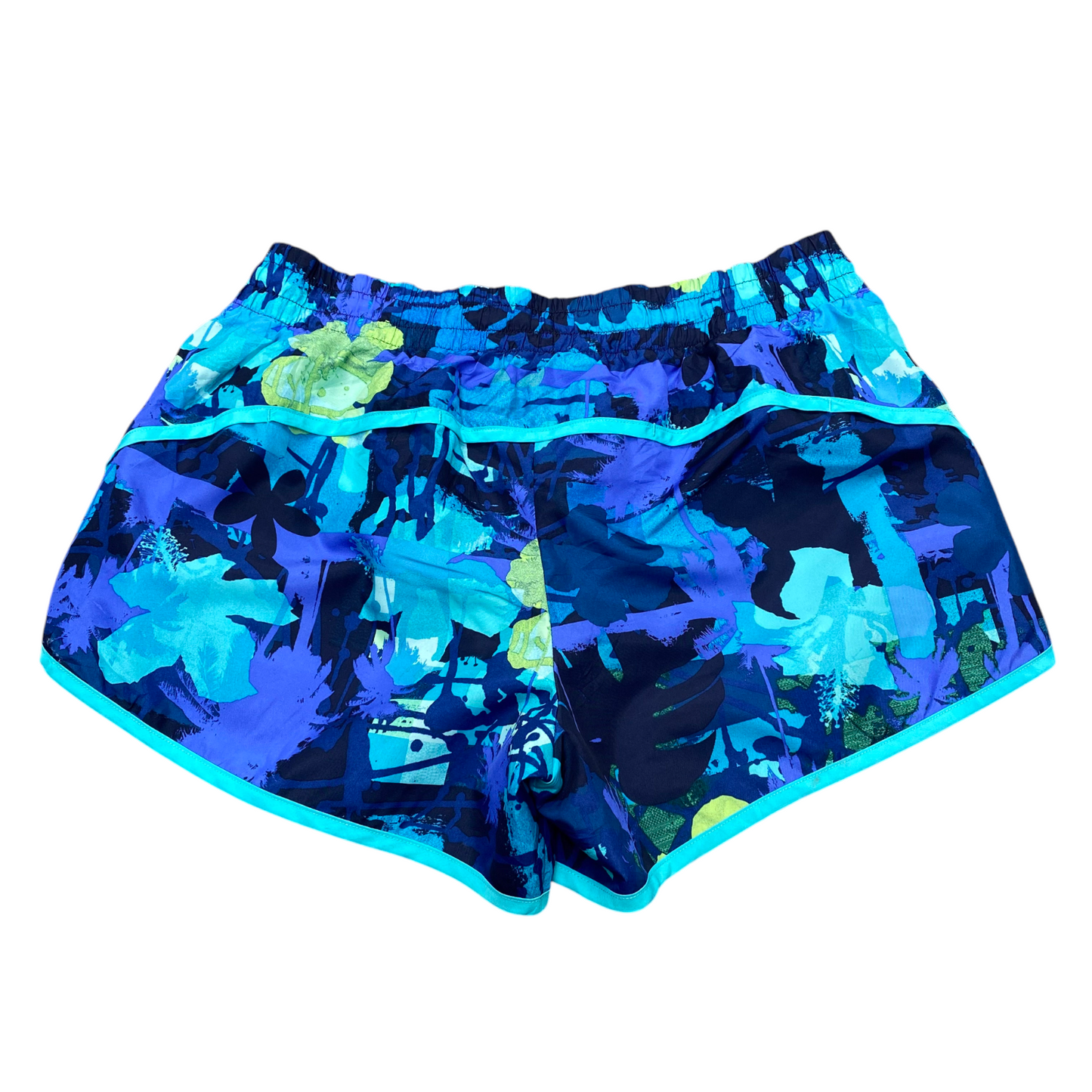 Running Sprinter Shorts Womens L Blue Floral Elastic Waist Drawstring Athletic