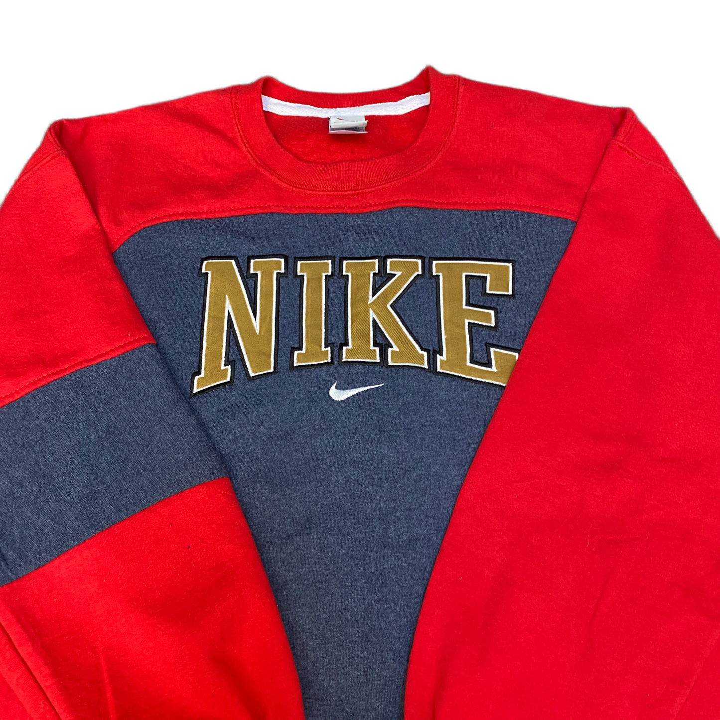 Nike Reworked Sweatshirt Mens L Red Grey Embroidered Spellout Logo Vintage Y2K
