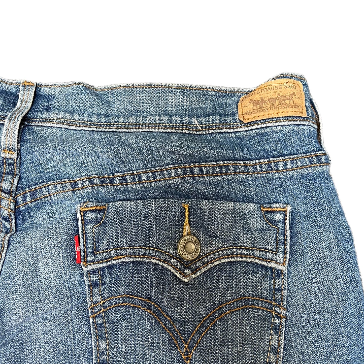 Levi's 515 Jean Shorts Fits as Womens XL 33" Waist Blue Denim Mid Rise Red Tab