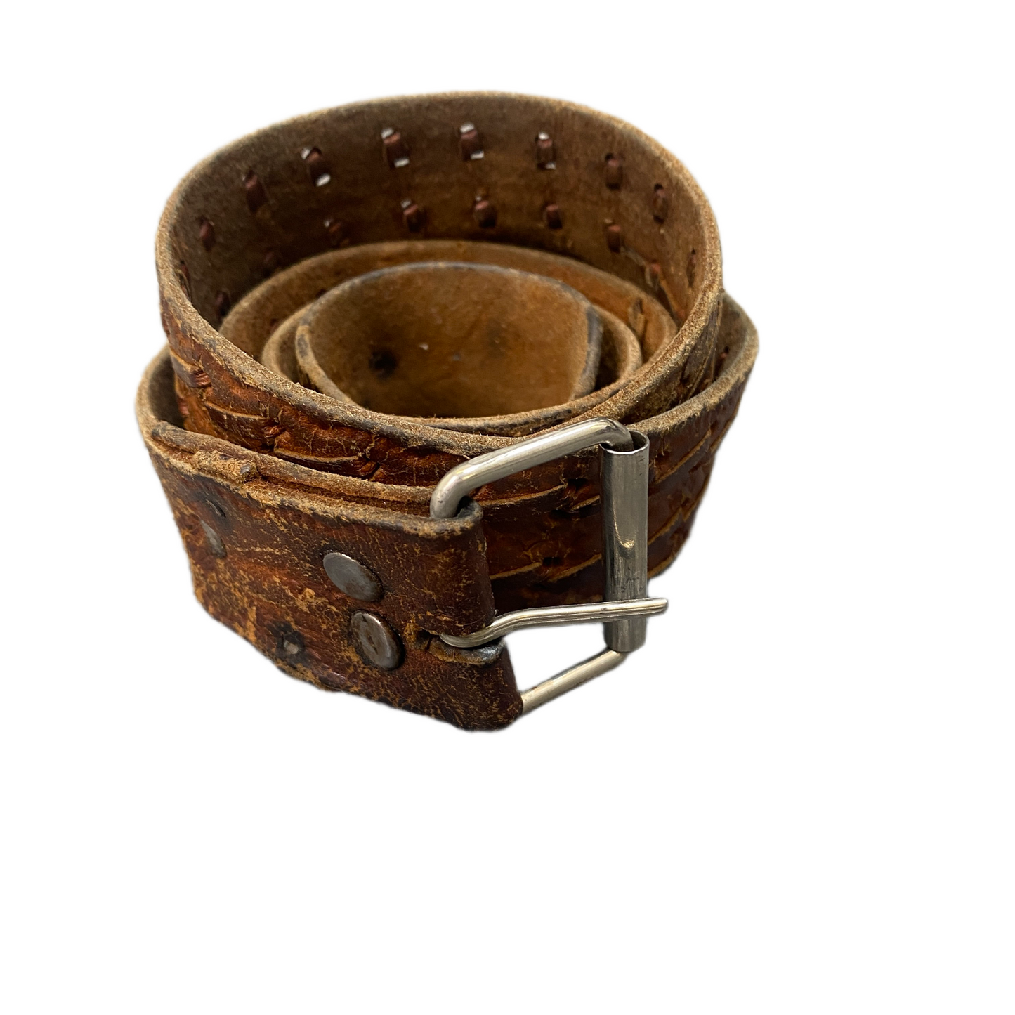 Waist Belt Mens Brown Leather Adjustable Silver Roller Pin Buckle 42.5 inches
