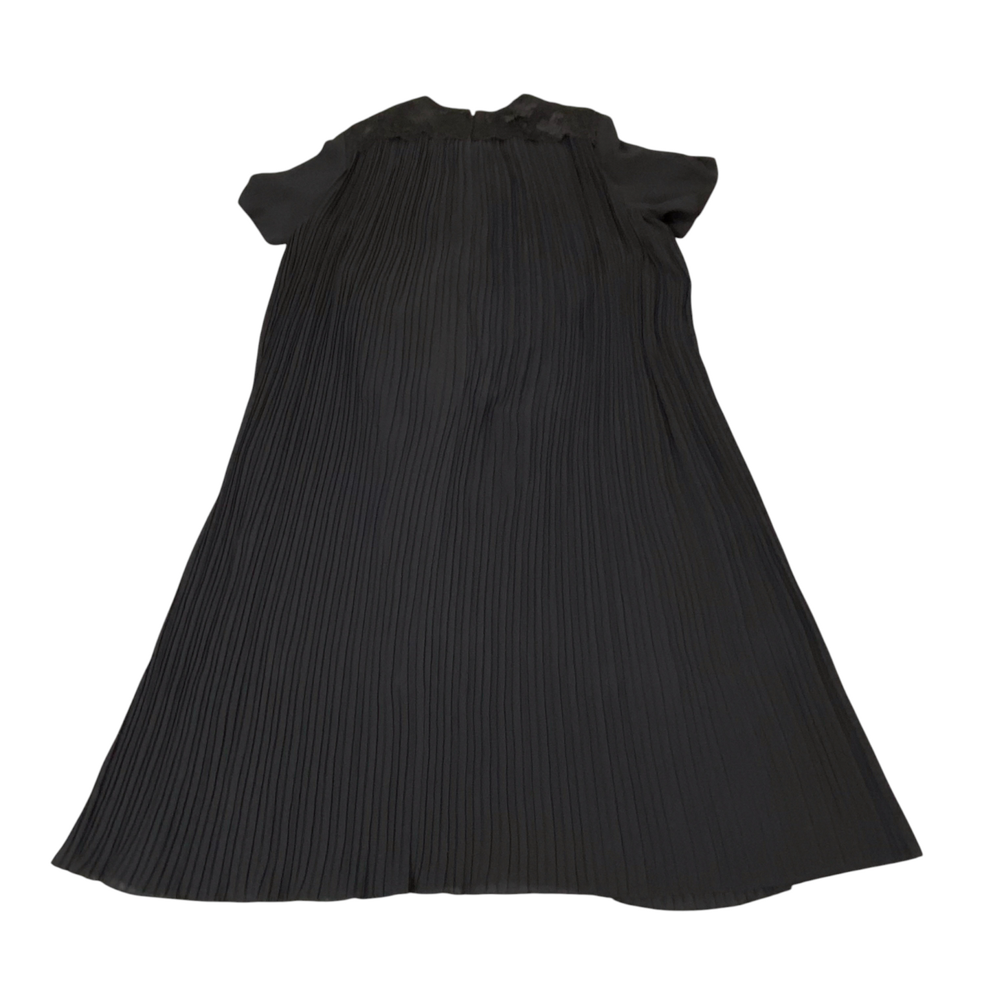 Shift Dress Womens M Black Pleat Midi Casual Short Sleeve Lace Trim Outdoor