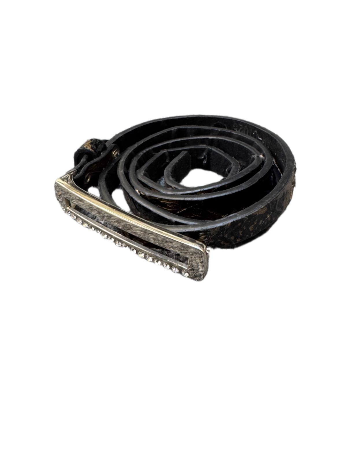 Waist Belt Mens Black Leather Adjustable Rhinestone-Encrusted Buckle 40.5 inches