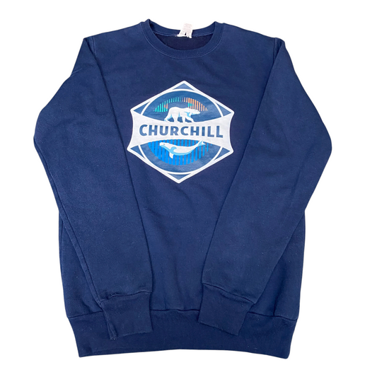 Sweatshirt Mens Small Blue Churchill Graphic Print Crew Neck Long Raglan Sleeve