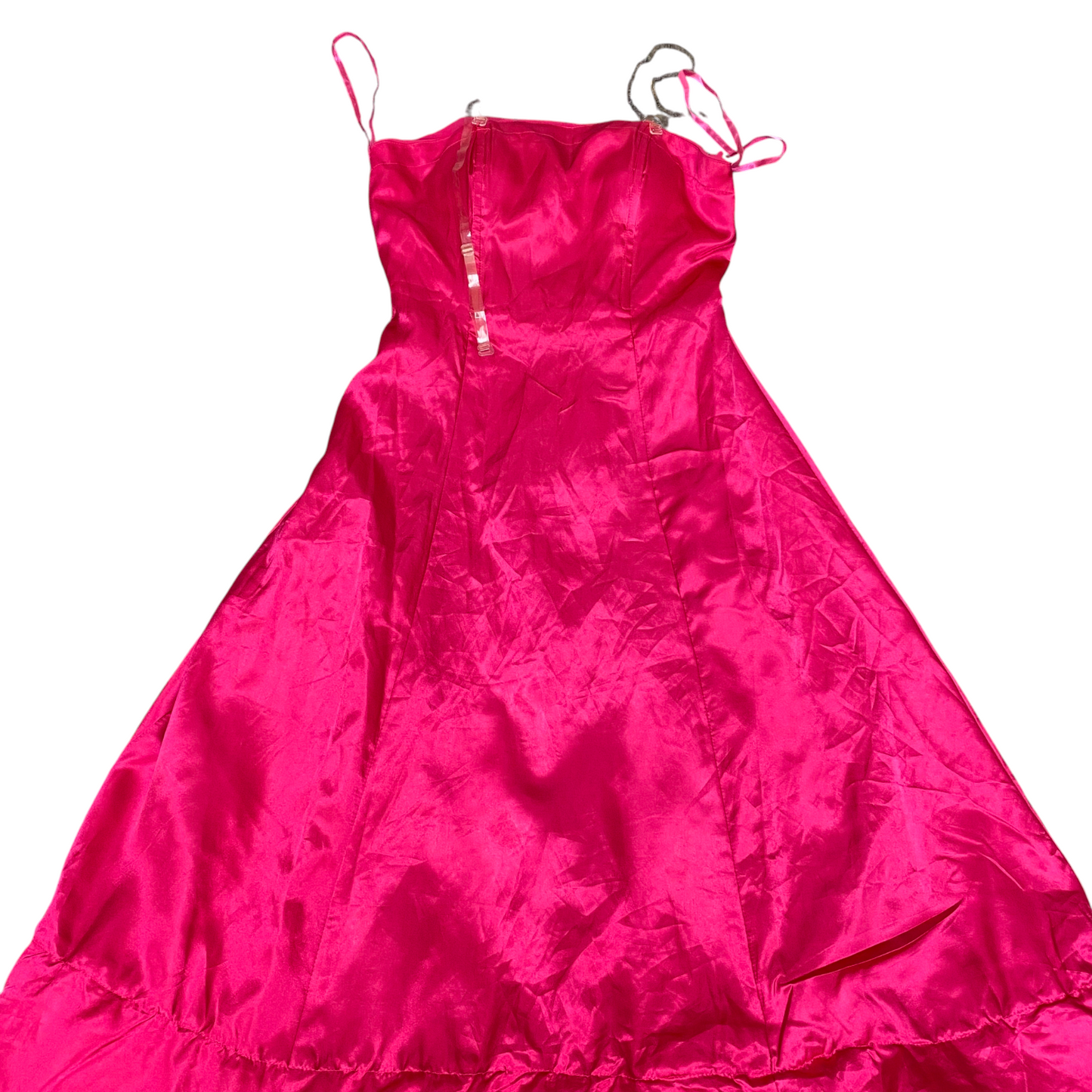 Carducci Long Maxi Dress Womens S Pink Satin Spaghetti Strap Classic Back Zip