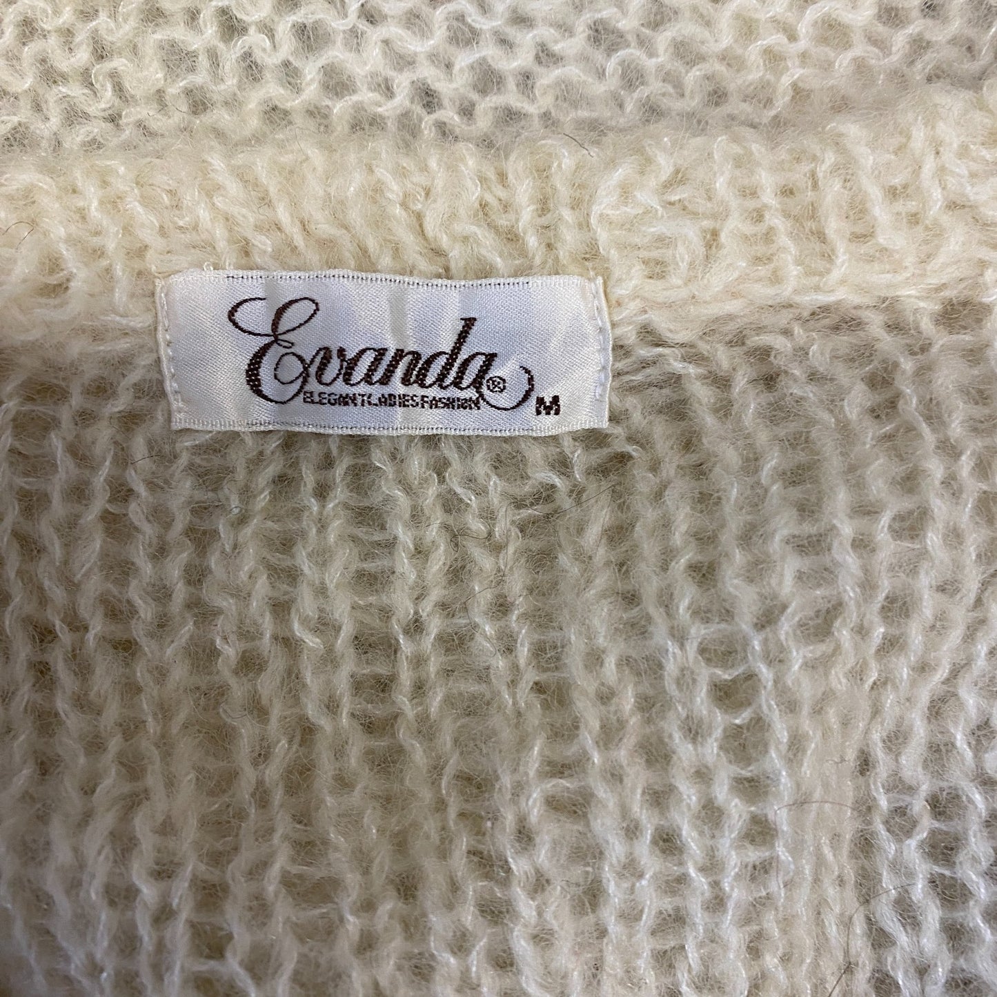 Evanda Jumper Womens Medium Cream Mohair Open Knit Long Sleeve V Neck Pullover