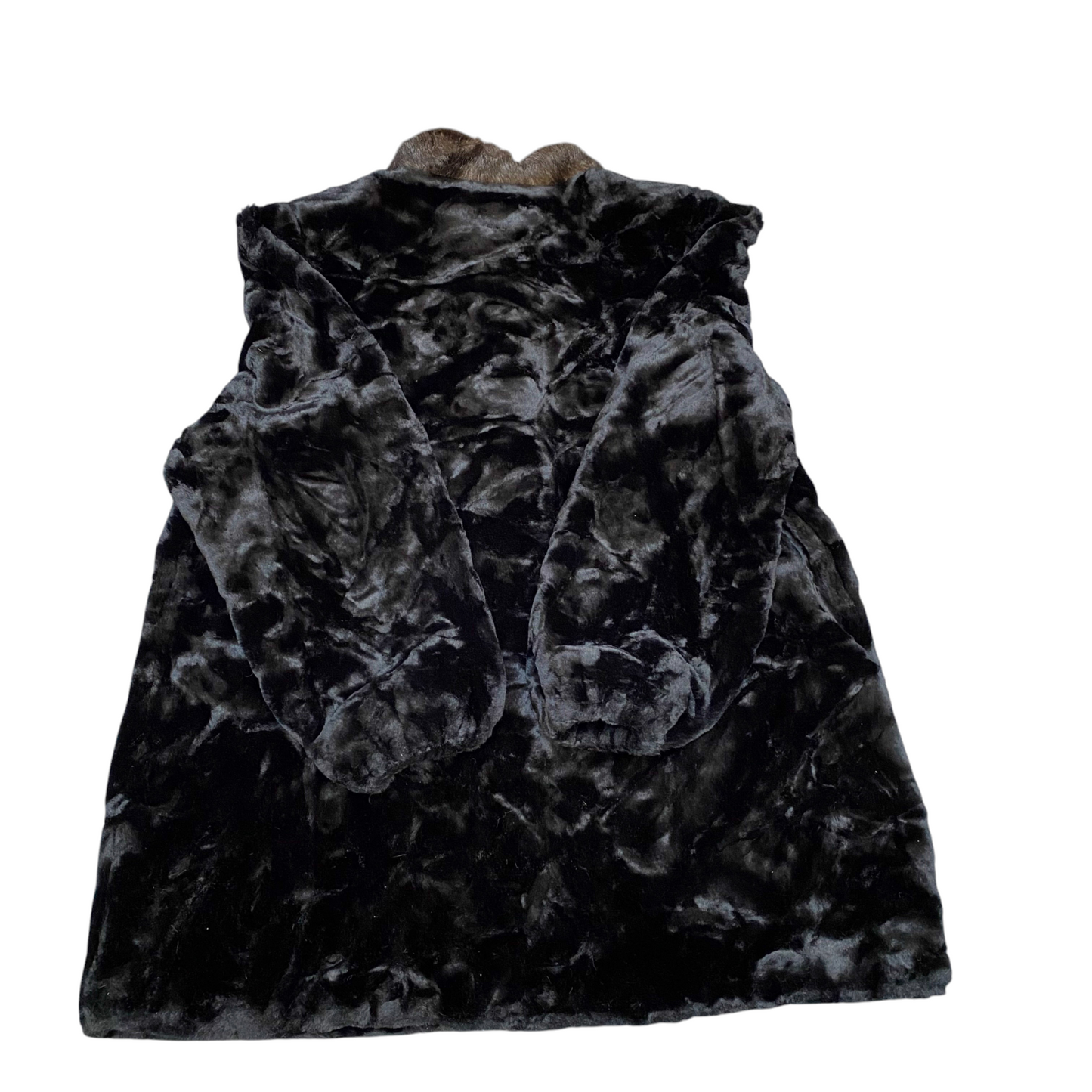 Hillmoor New York Faux Fur Coat Womens XL Black Brown Super Soft Long Sleeve