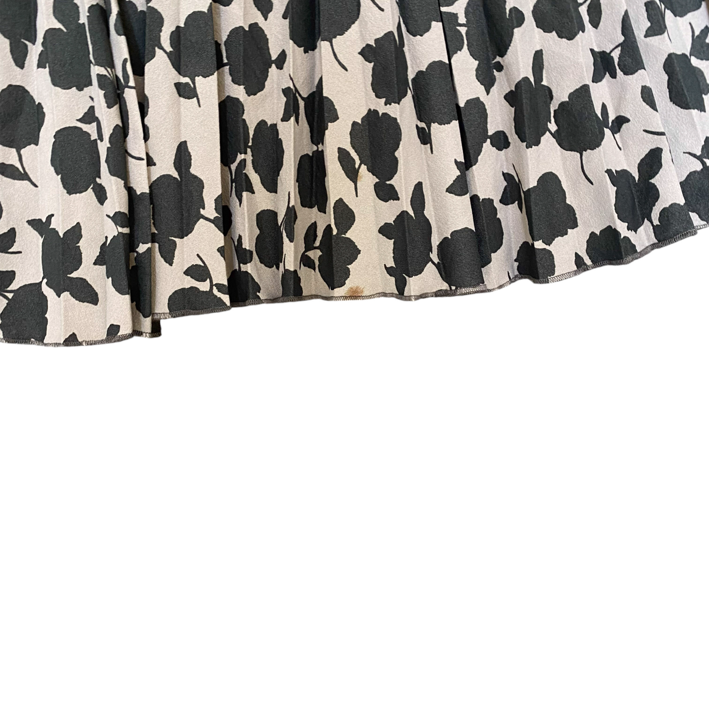 Women's A Line Skirt M Grey Black Floral Print Pleated Elastic Waist Pull On