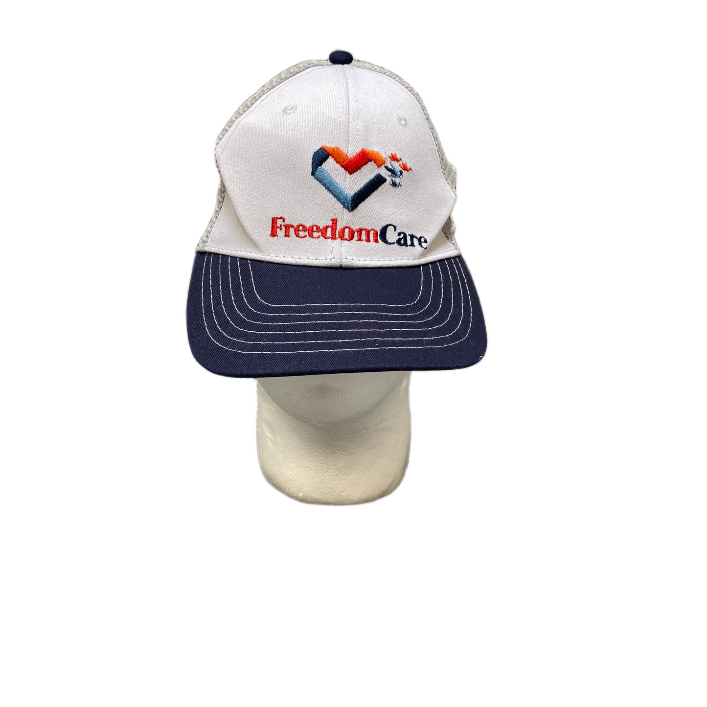 Freedom Care Trucker Hat Men's White Embroidered Logo Mesh Back Snapback Cap