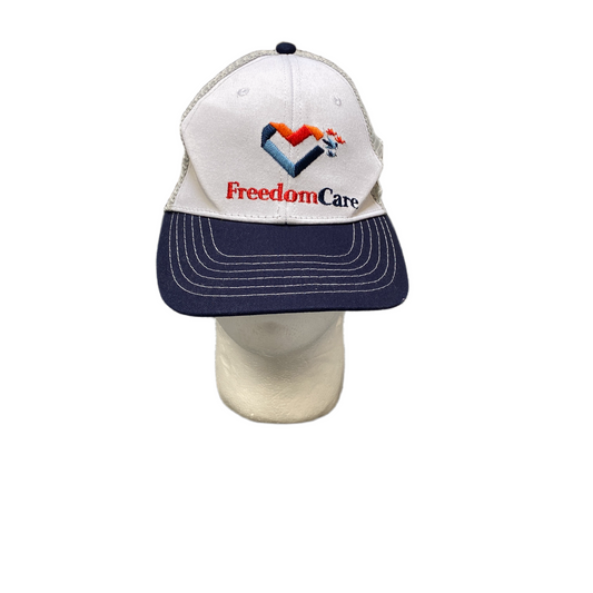 Freedom Care Trucker Hat Men's White Embroidered Logo Mesh Back Snapback Cap