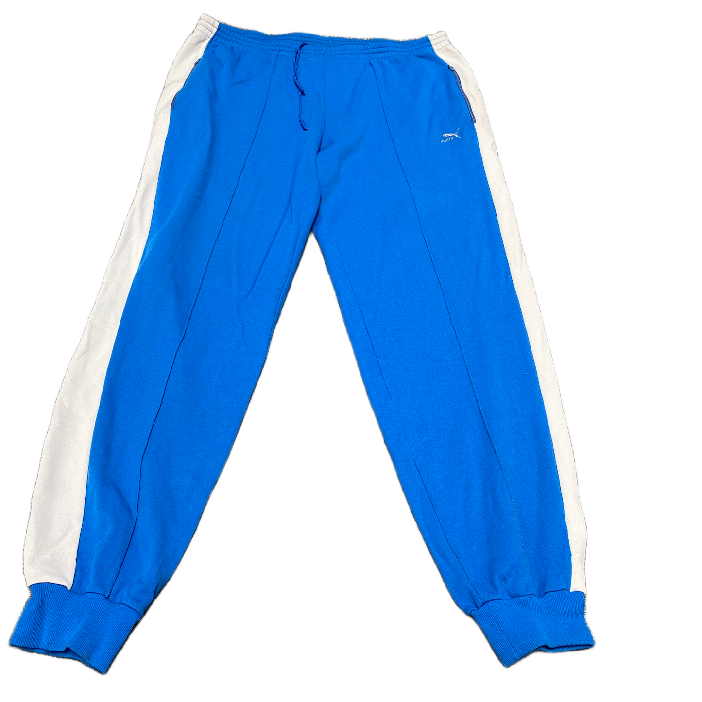 PUMA Joggers Fits as Womens 34" Waist Blue White Tapered Leg Yoga Track Trouser