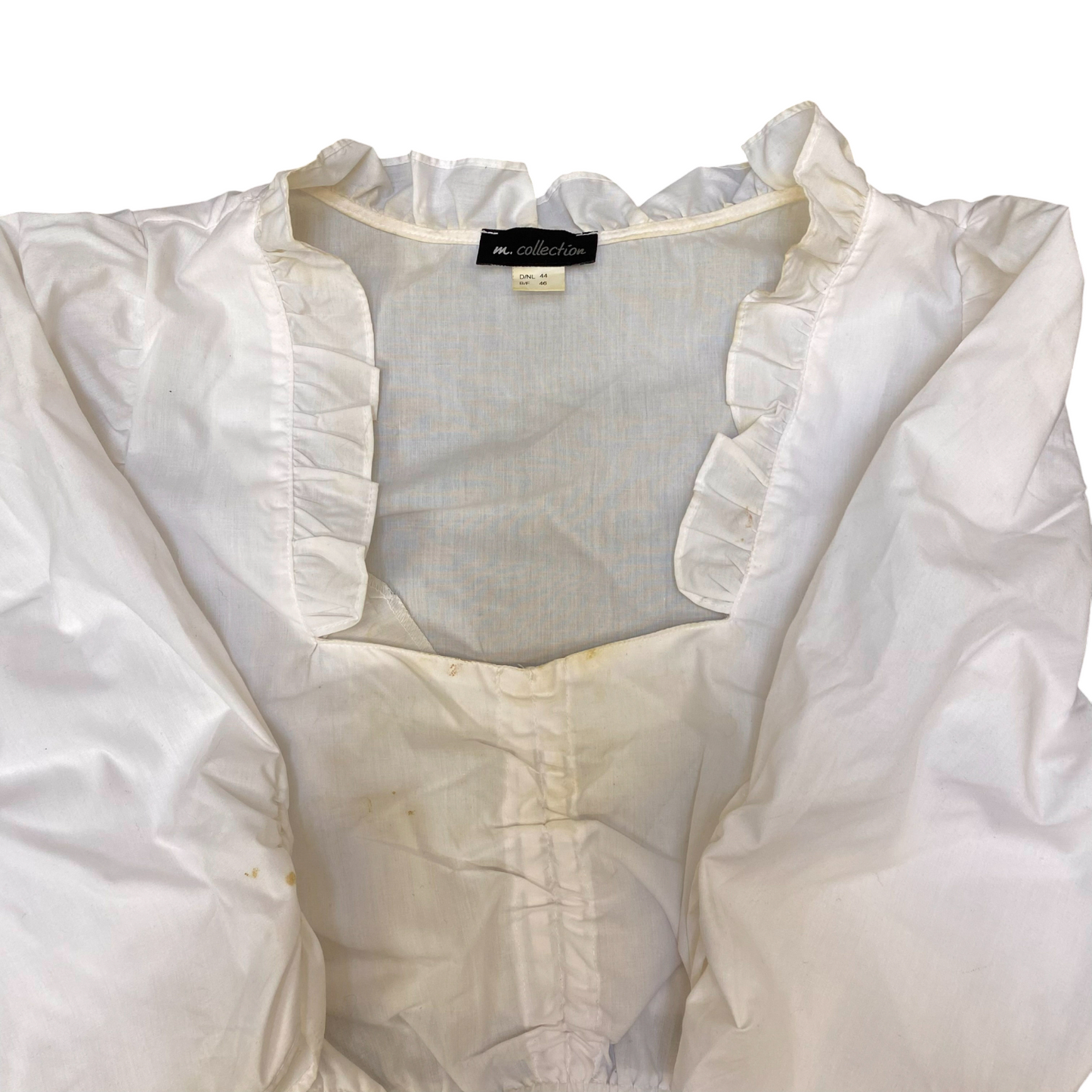 M. Collection Dirndl Blouse Top Womens M White Long Sleeve Ruffle Square Neck