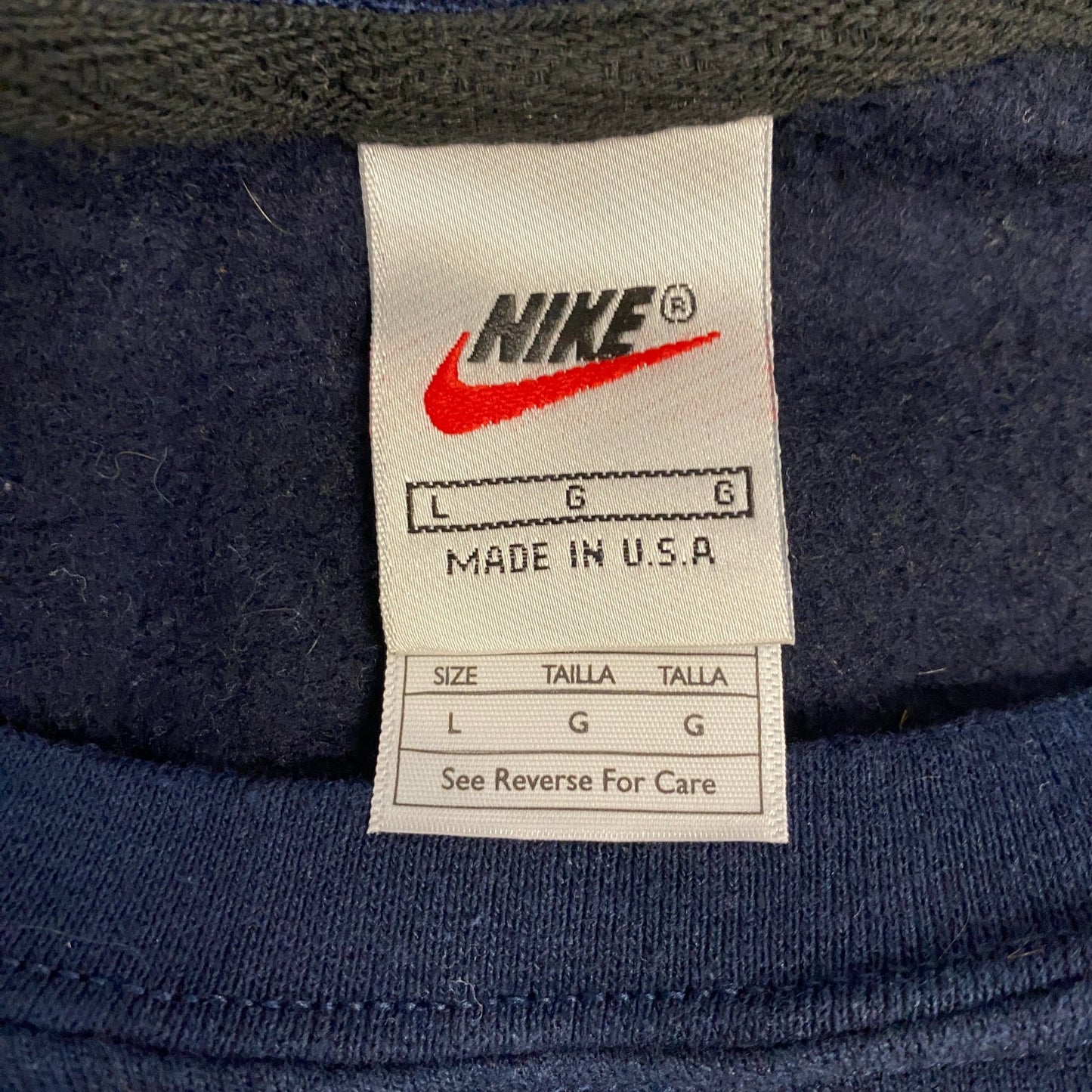Nike Reworked Sweatshirt Mens L Grey Blue Embroidered Spellout Logo Vintage Y2K