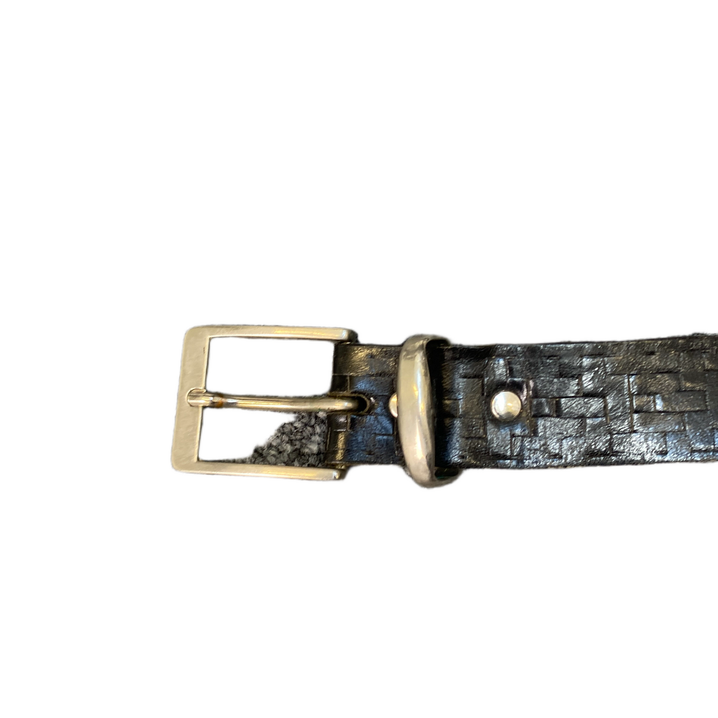 Waist Belt Mens Black Leather Woven Adjustable Silver Pin Buckle 36 inches