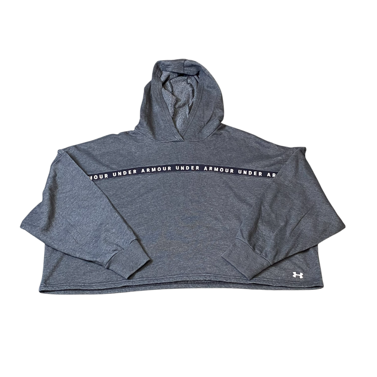 Under Armour Hoodie Womens XL Grey Activewear Logo Taped Crop Pullover Overhead