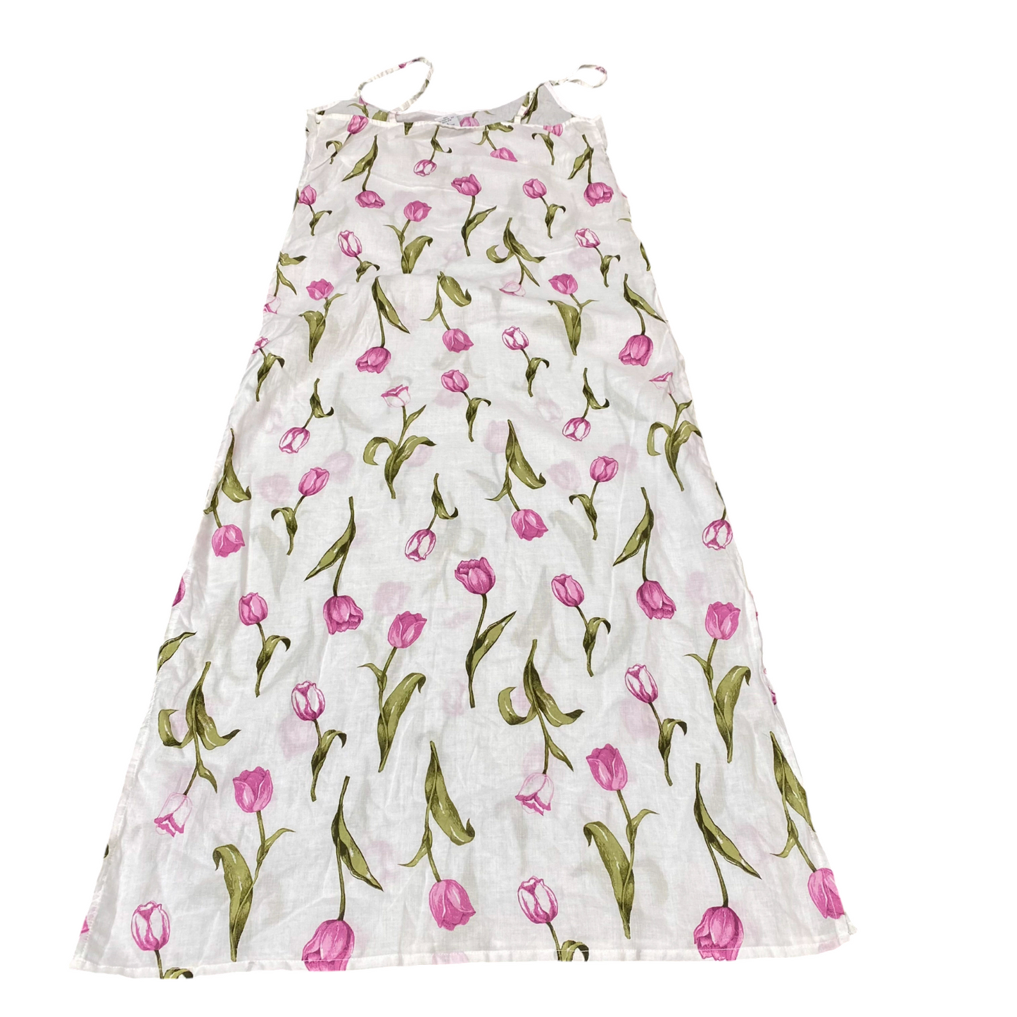 Coton Dor Shift Dress Womens S White Floral Round Neck Spaghetti Straps Pullover