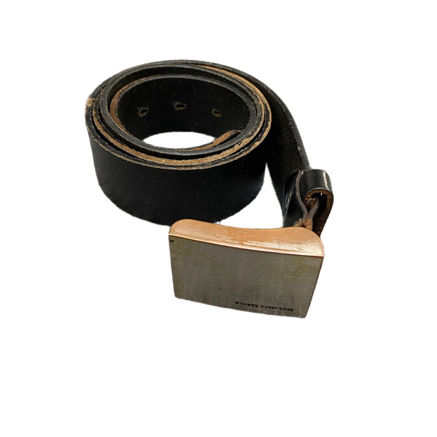 Tom Tailor Waist Belt Men Black Leather Adjustable Silver Pin Buckle 44.5 Inches