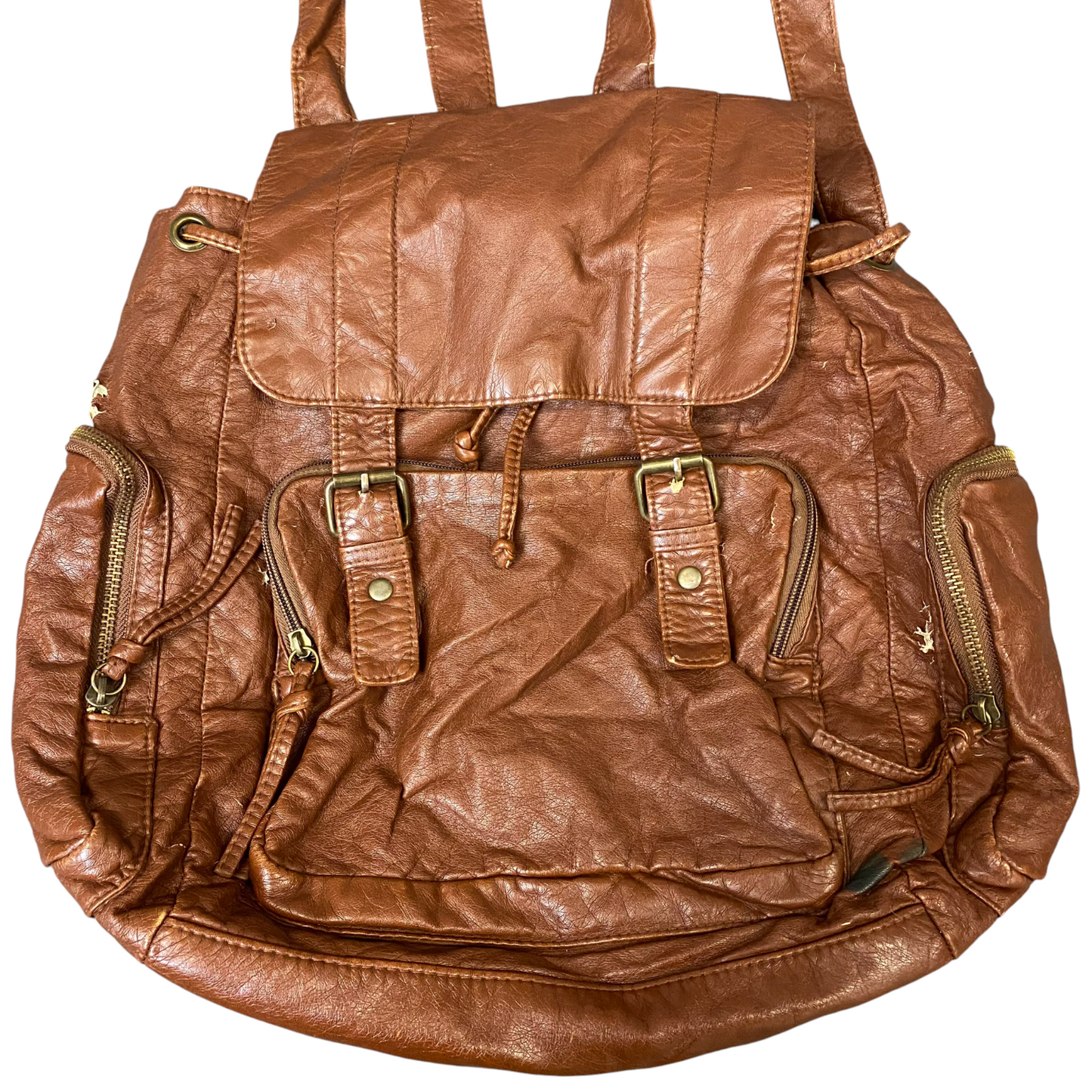 Atmosphere Backpack Womens One Size Brown PU Leather Single Flap Zipper Pockets