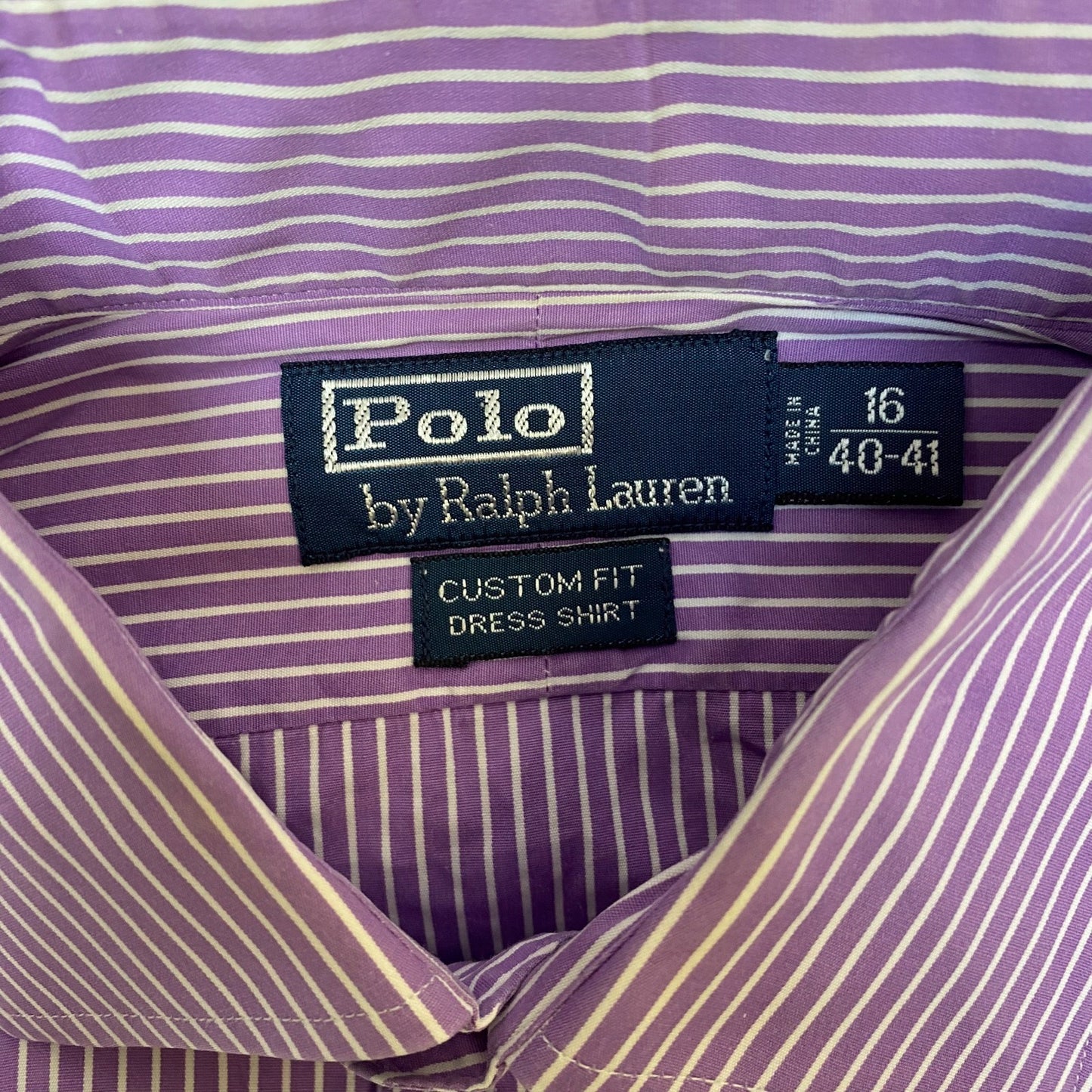 Polo Ralph Lauren Formal Shirt Mens L Purple Striped Custom Fit Logo Button Down