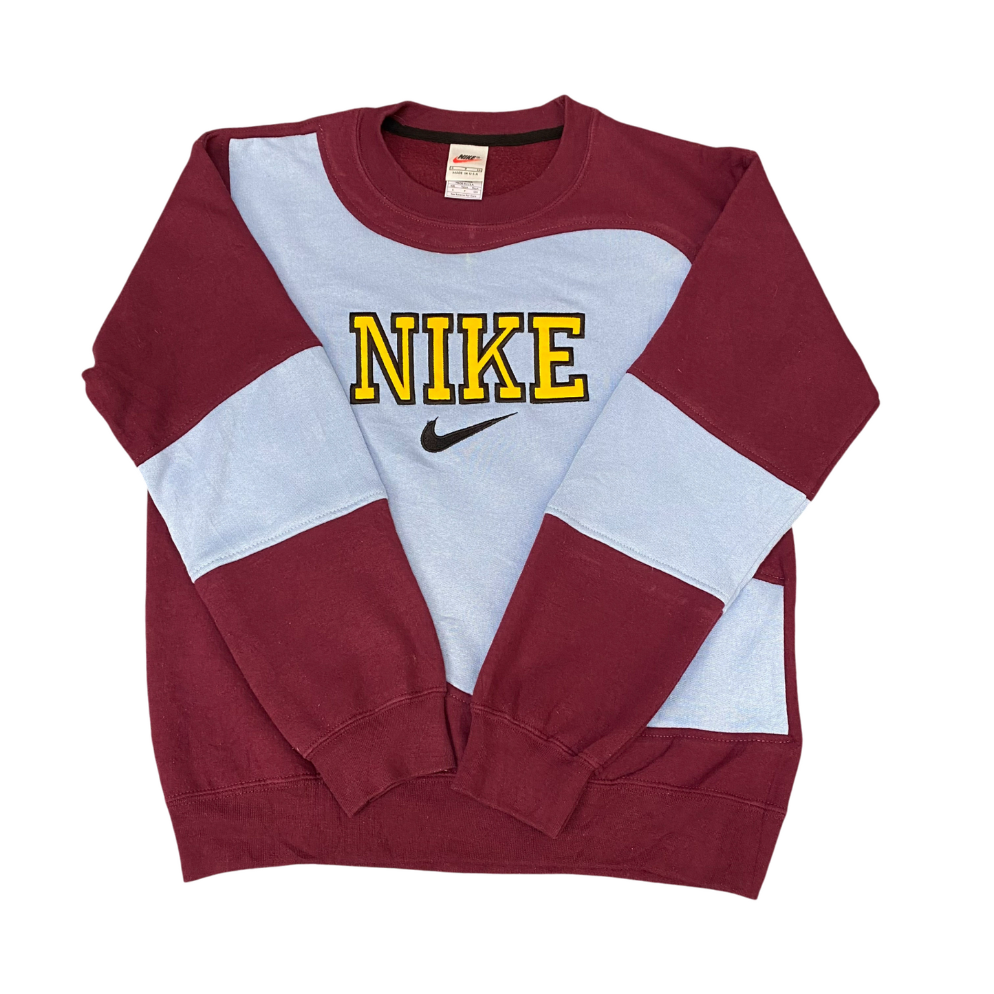 Nike Reworked Sweatshirt Mens Small Red Blue Embroidered Spell Out Logo Y2K