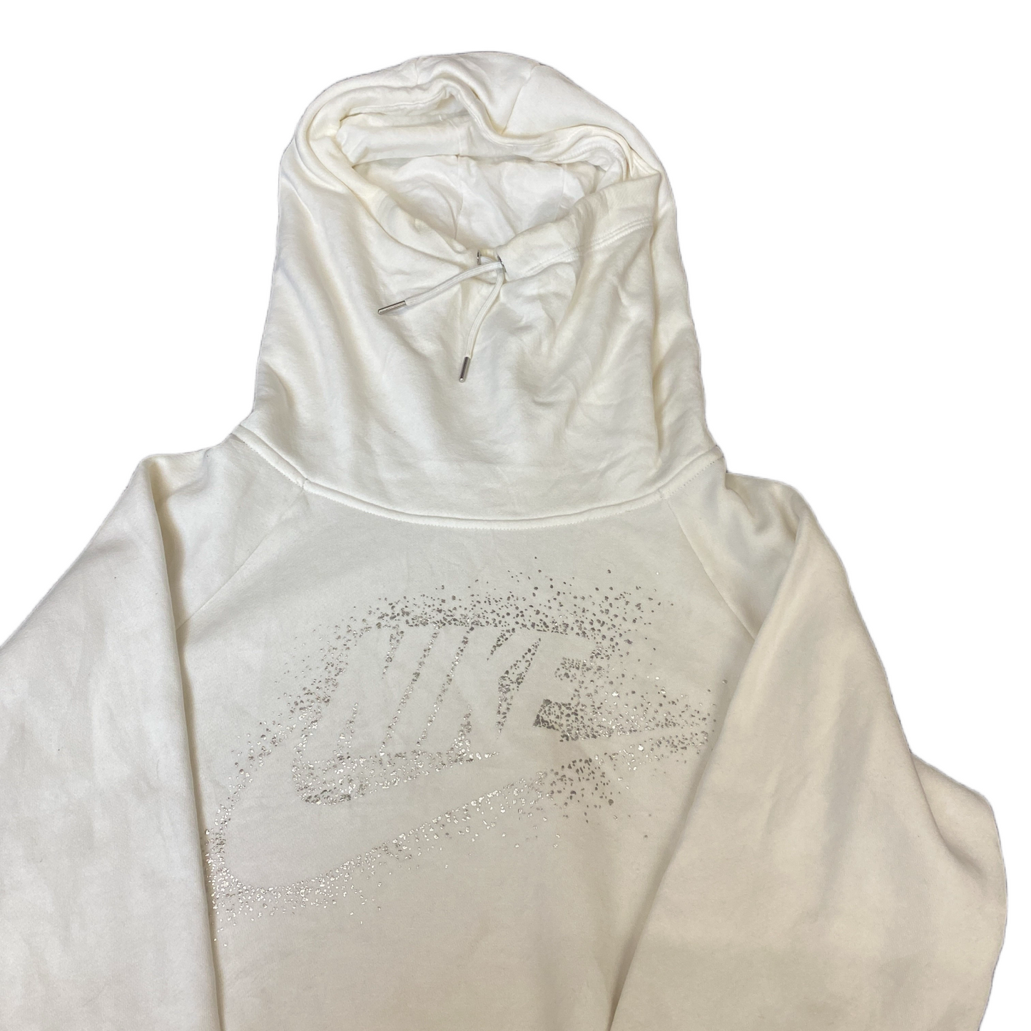 Nike Hoodie Womens Medium White Graphic Logo Fleece Lined High Neck Pullover