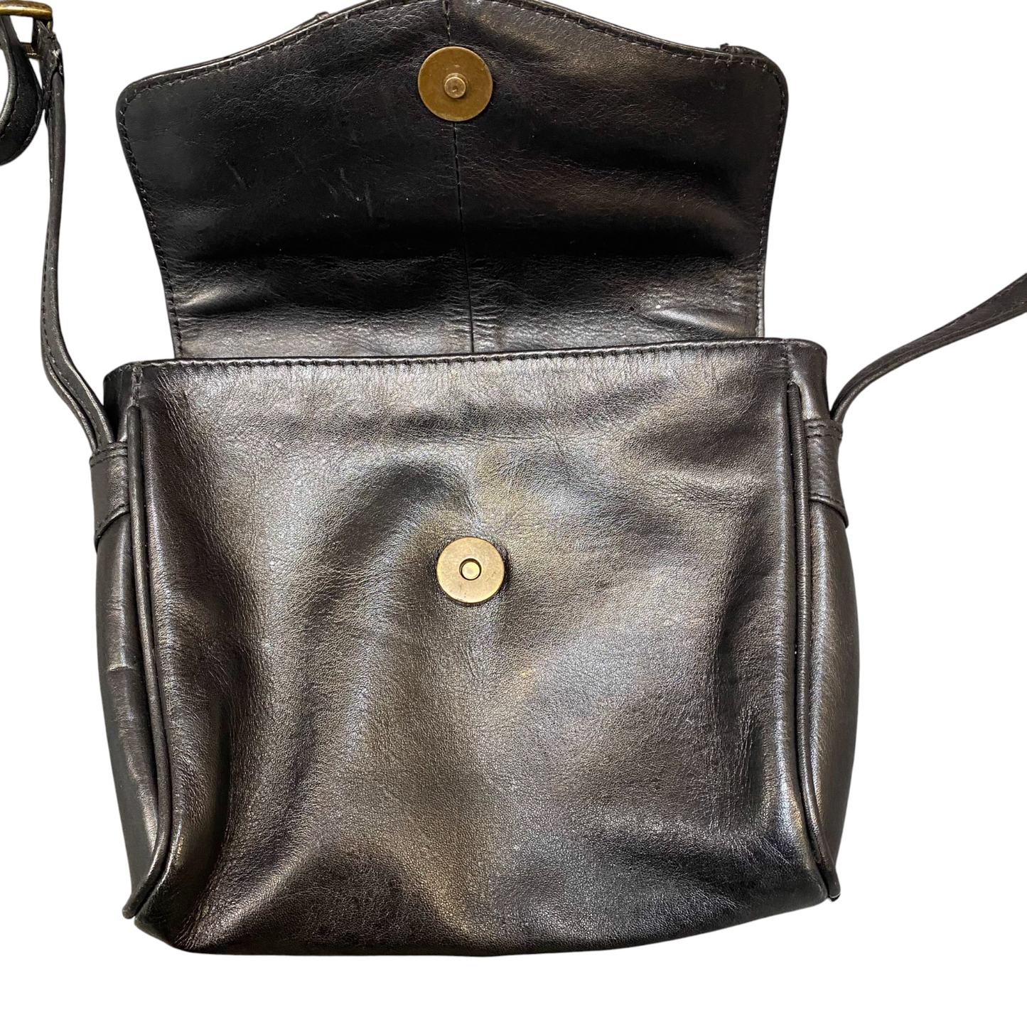 Womens Crossbody Bag Black Leather Casual Adjustable Strap Magnetic Flap Closure