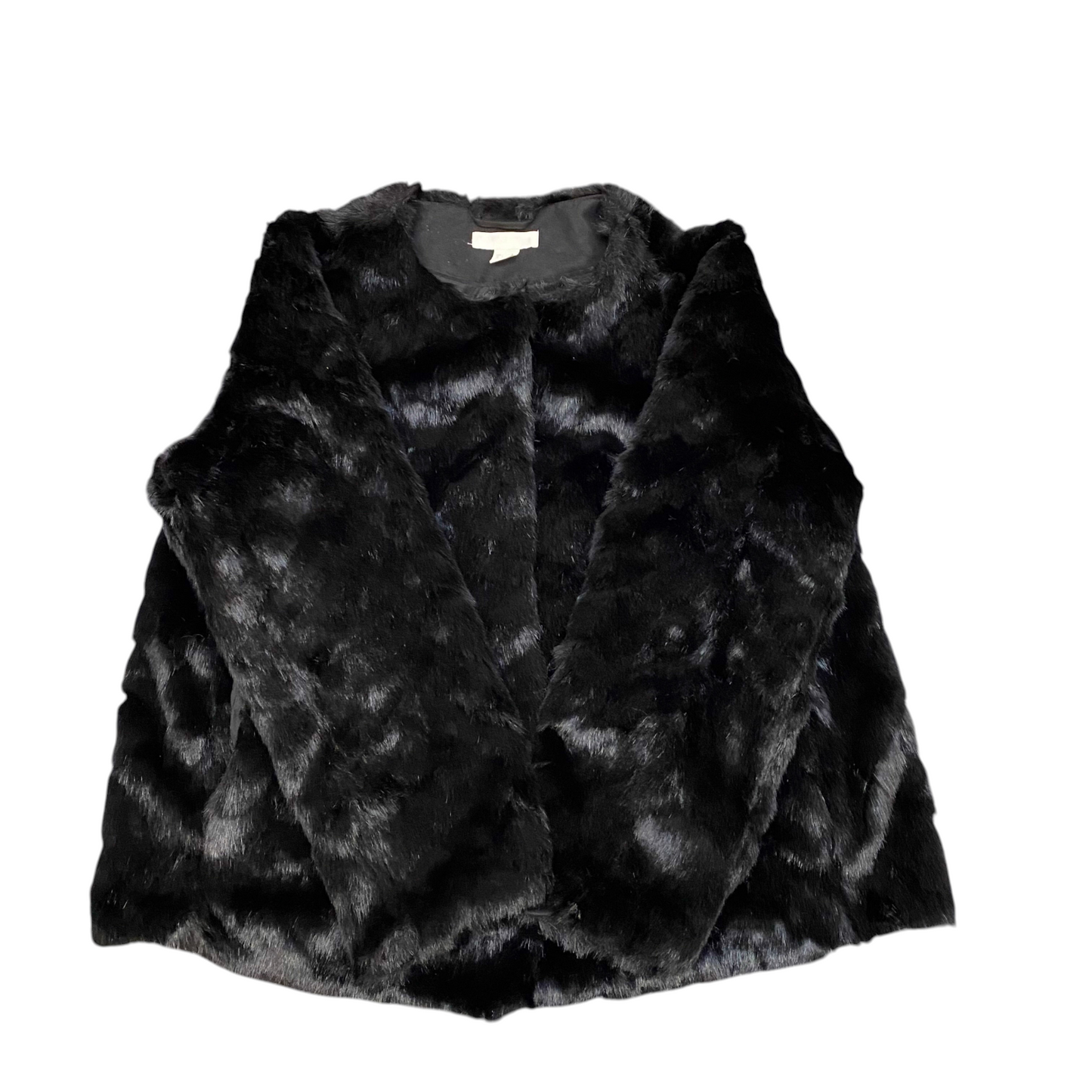 H&M Fluffy Faux Fur Jacket Womens Large Black Lined Long Sleeve Snap Button