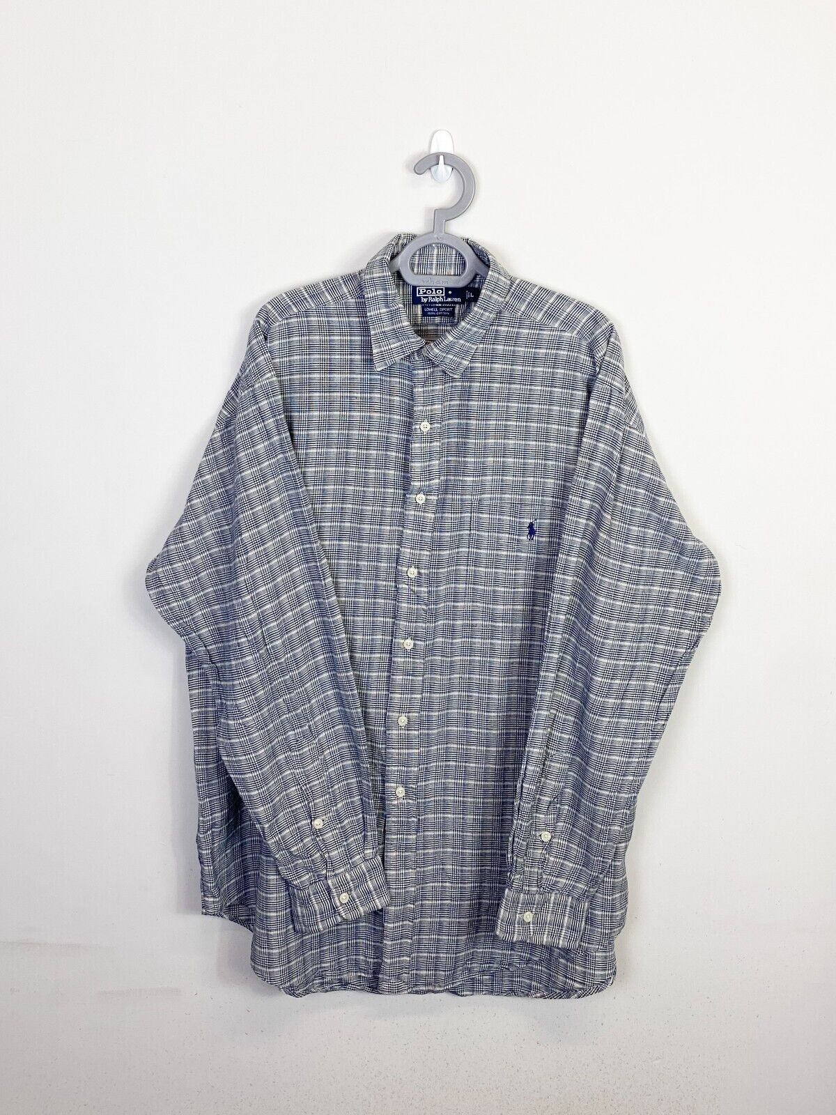 Ralph Lauren Shirt Mens Large Grey Plaid Lowell Sport Blue Small Polo Pony Logo