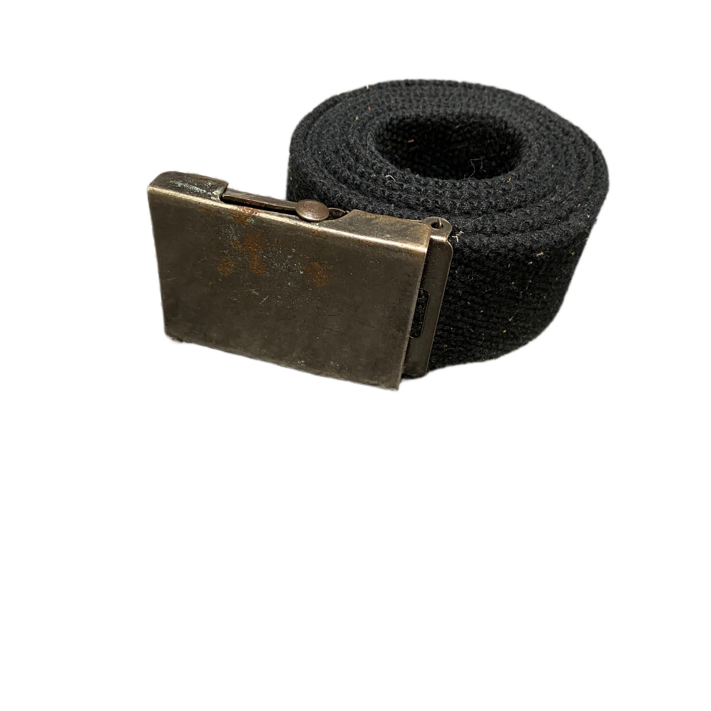 Mens Waist Belt Black Canvas Adjustable Brass Flip-Closure Buckle Size 43 inches