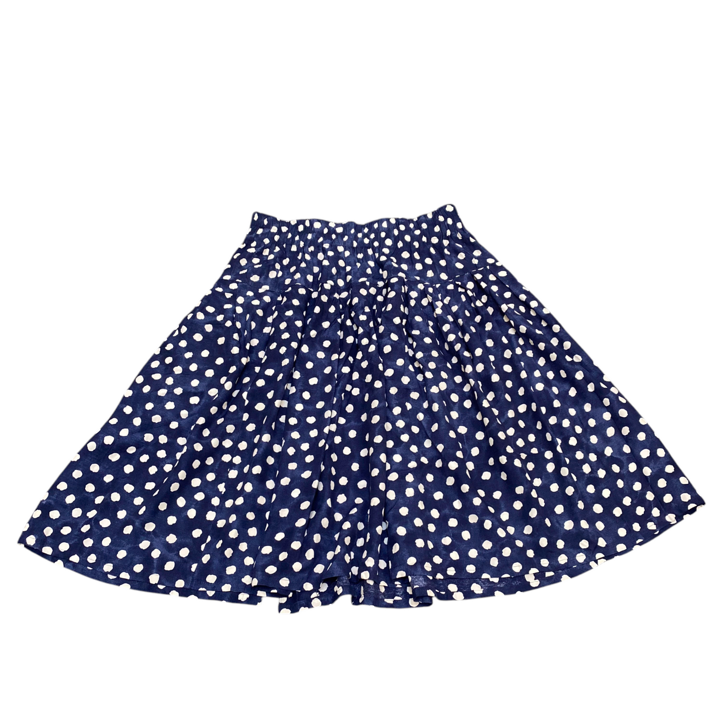 Women's A-Line Skirt M Blue White Polka Dot Pleated Elastic Waist Button Front