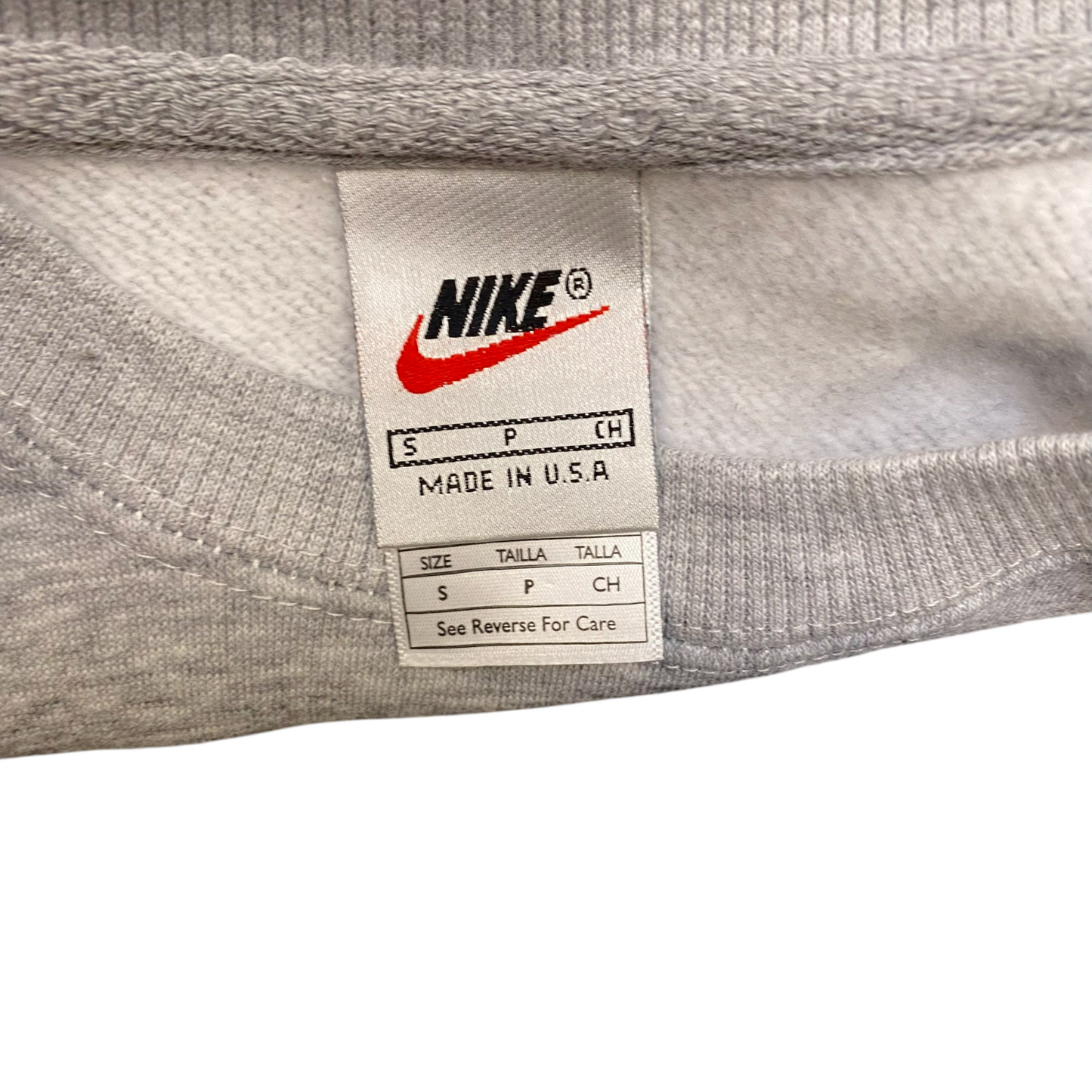 Nike Reworked Sweatshirt Mens Small Grey Embroidered Spellout Logo Crew Neck