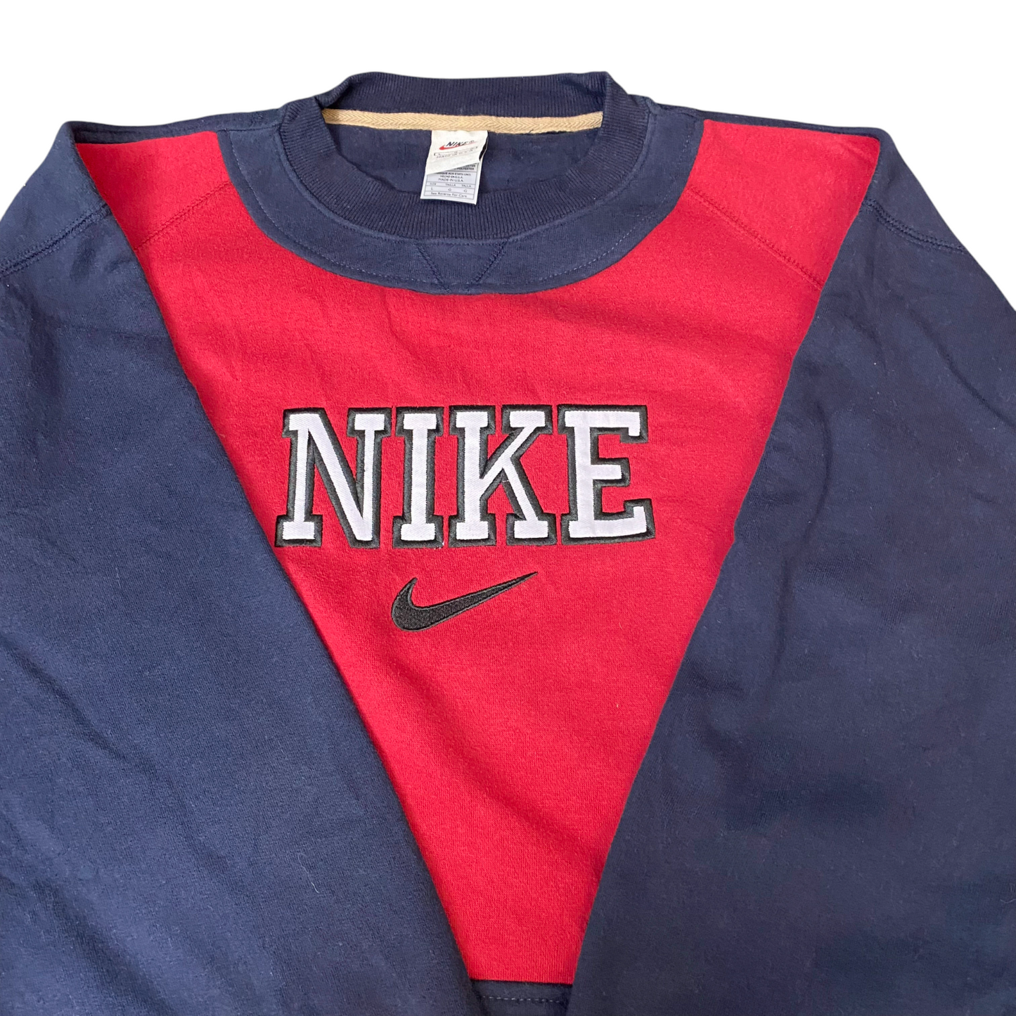 Nike Reworked Sweatshirt Mens L Red Navy Embroidered Spellout Logo Vintage Y2K