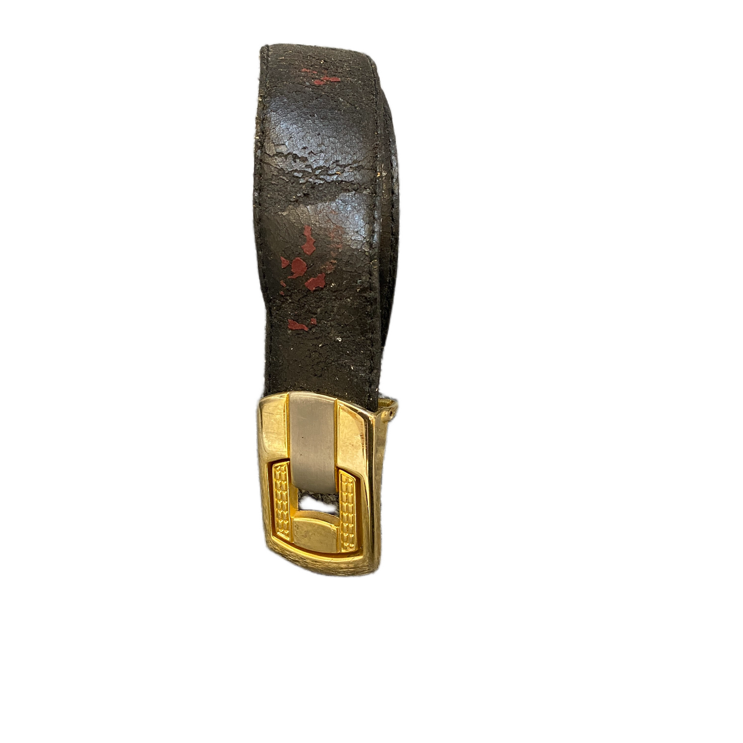 Mens Waist Belt Black Leather Adjustable Gold Tone Removable Buckle 46.5 inches