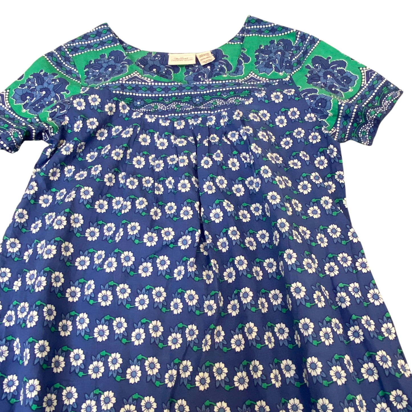 The Vermont Country Store Muumuu Dress Womens XS Blue Green Floral Pleated