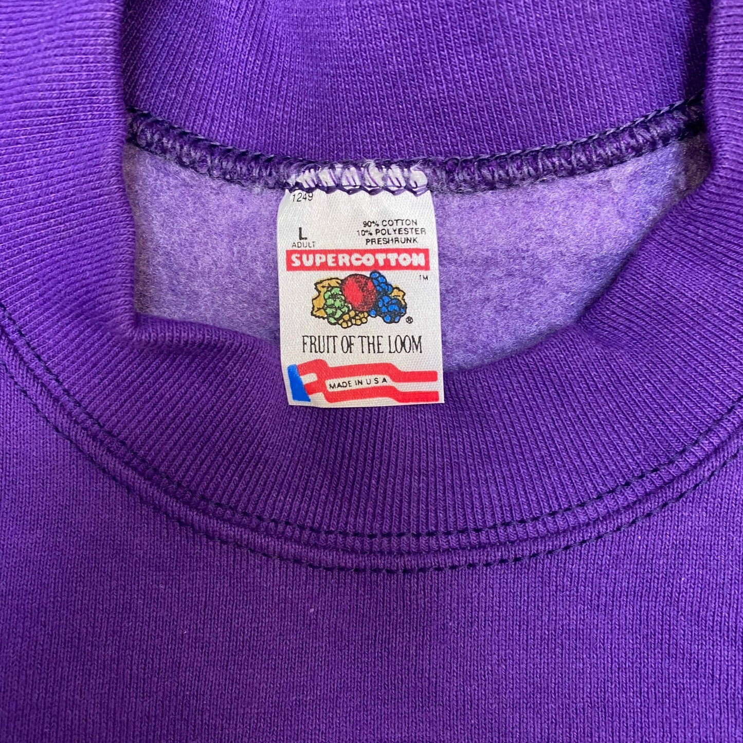 Fruit of The Loom Sweatshirt  Mens Large Purple Long Sleeve Crew Neck Pullover