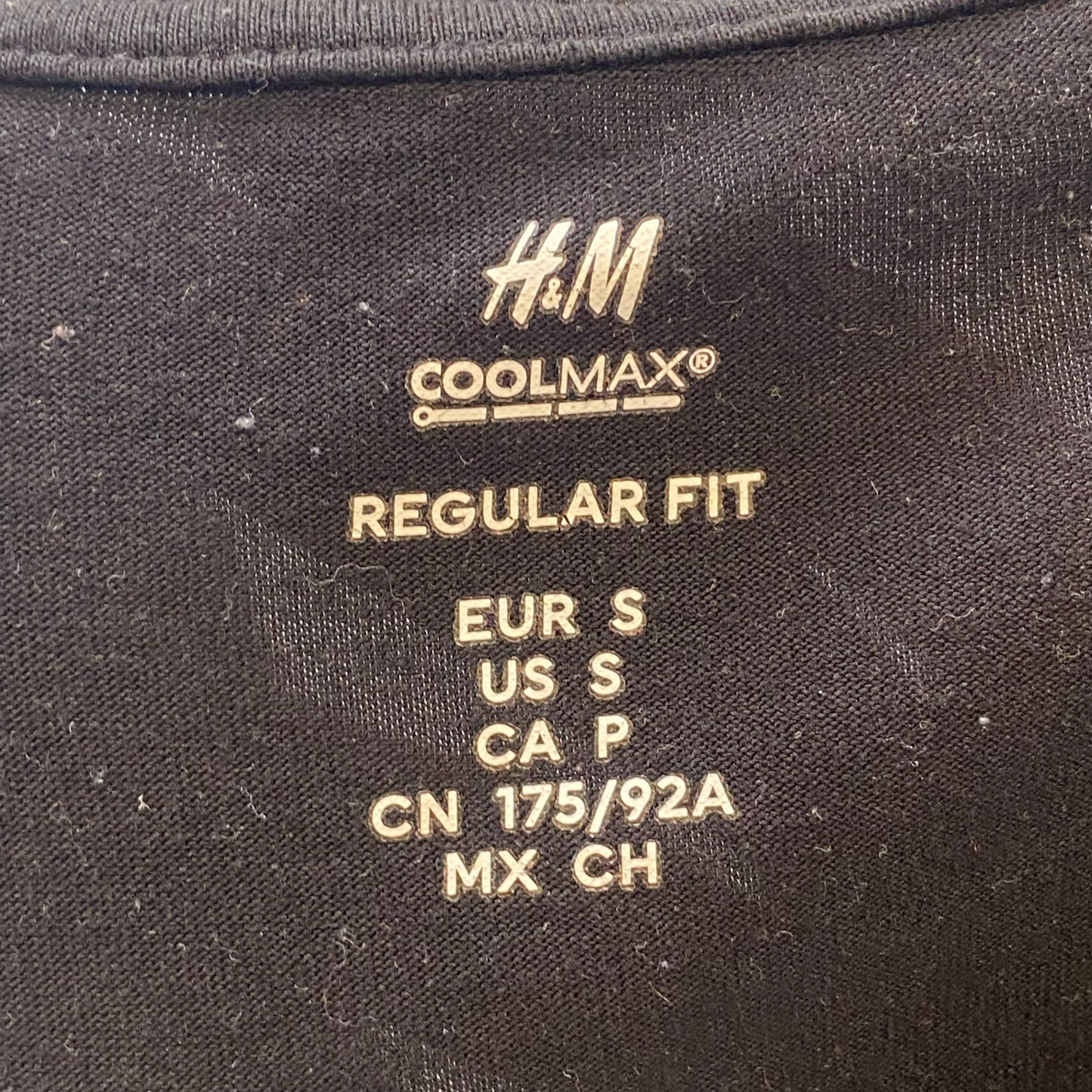 H&M T Shirt Mens S Black Regular Fit Coolmax Short Sleeve Crewneck Pullover Tee