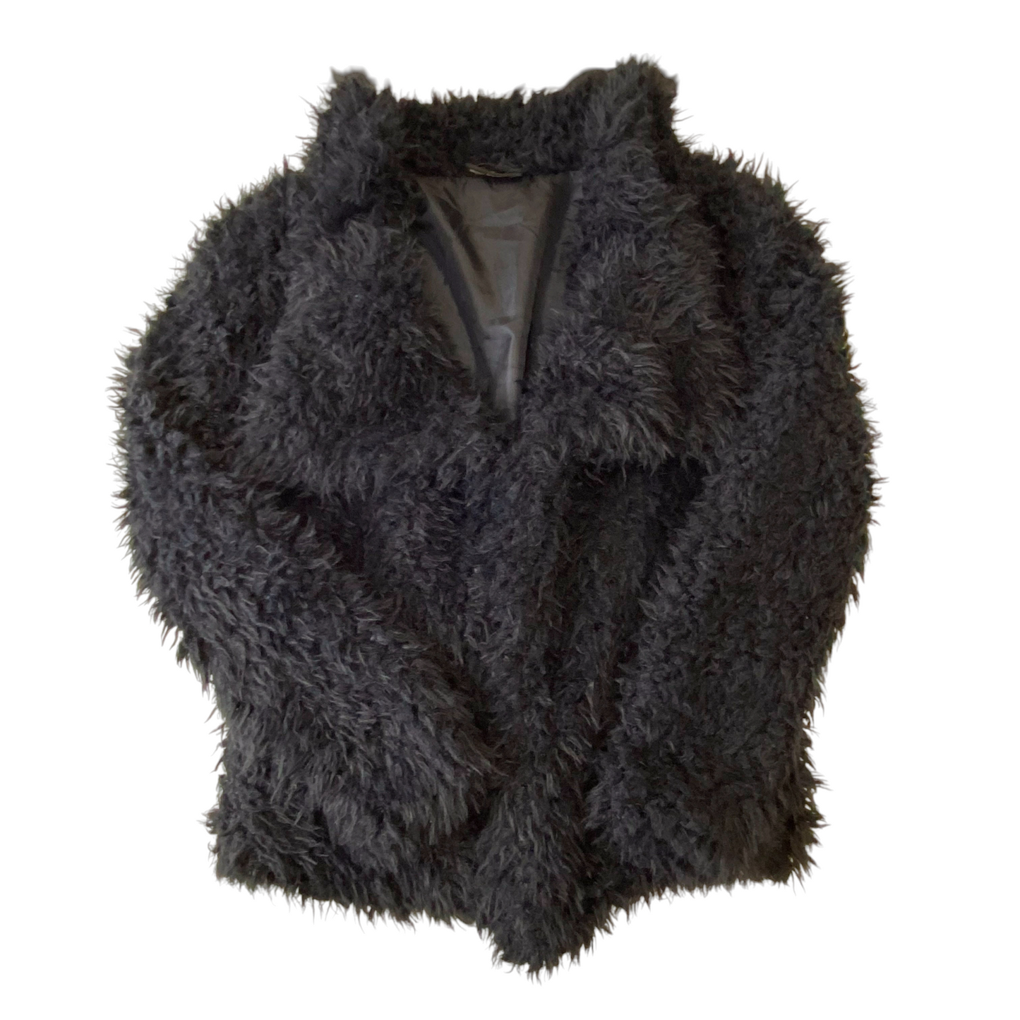 Gina Faux Fur Shaggy Jacket Womens M Blue Lightweight Long Sleeve Lapel Collar