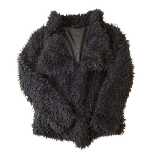 Gina Faux Fur Shaggy Jacket Womens M Blue Lightweight Long Sleeve Lapel Collar