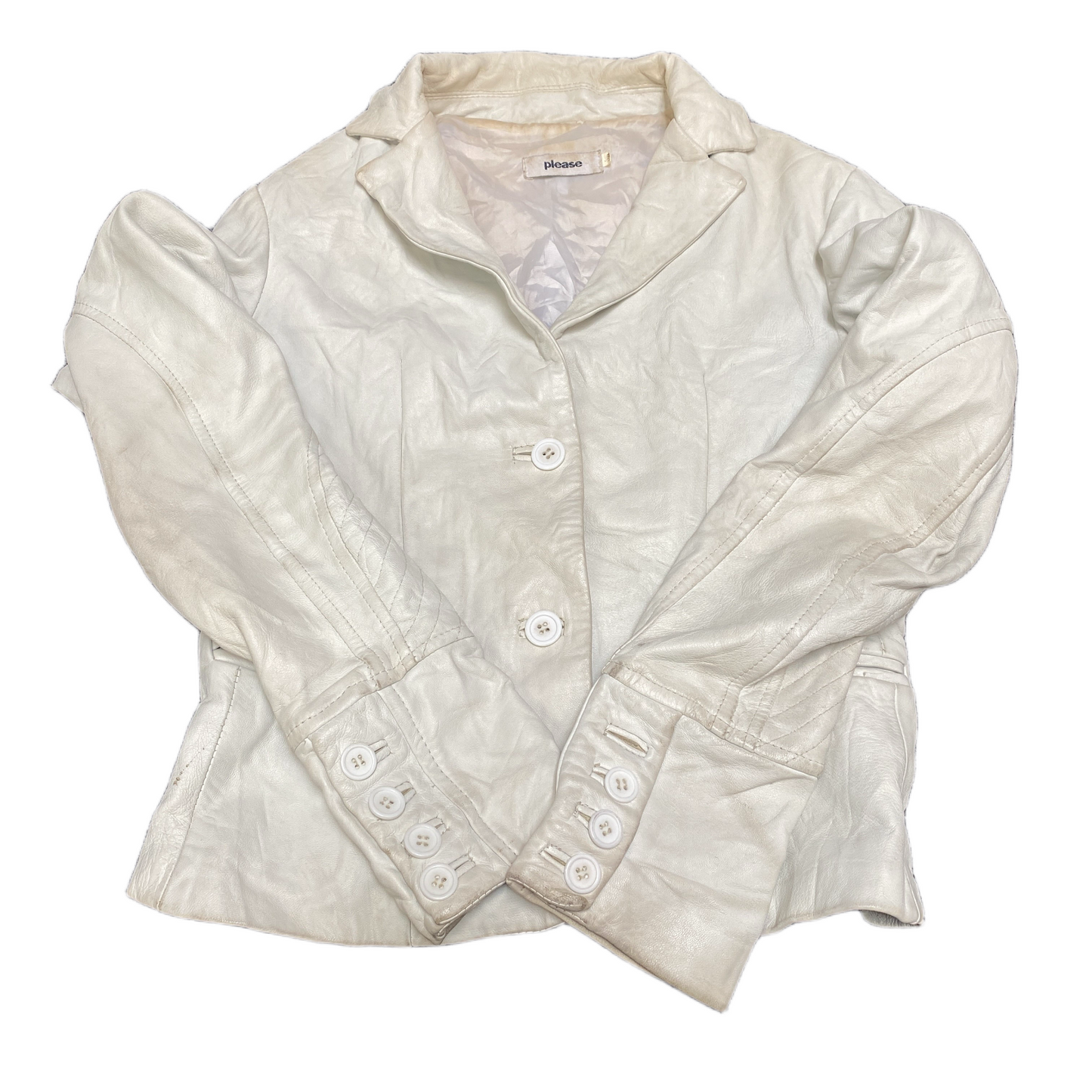 Please Blazer Jacket Womens 3XL White Leather Notch Lapel Single Breasted Formal