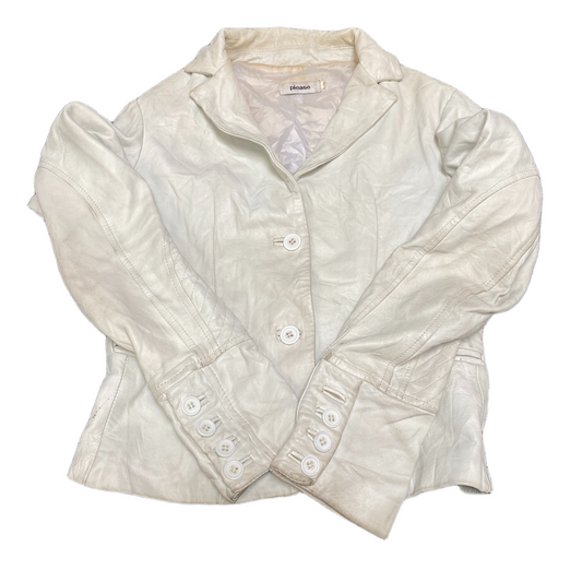 Please Blazer Jacket Womens 3XL White Leather Notch Lapel Single Breasted Formal