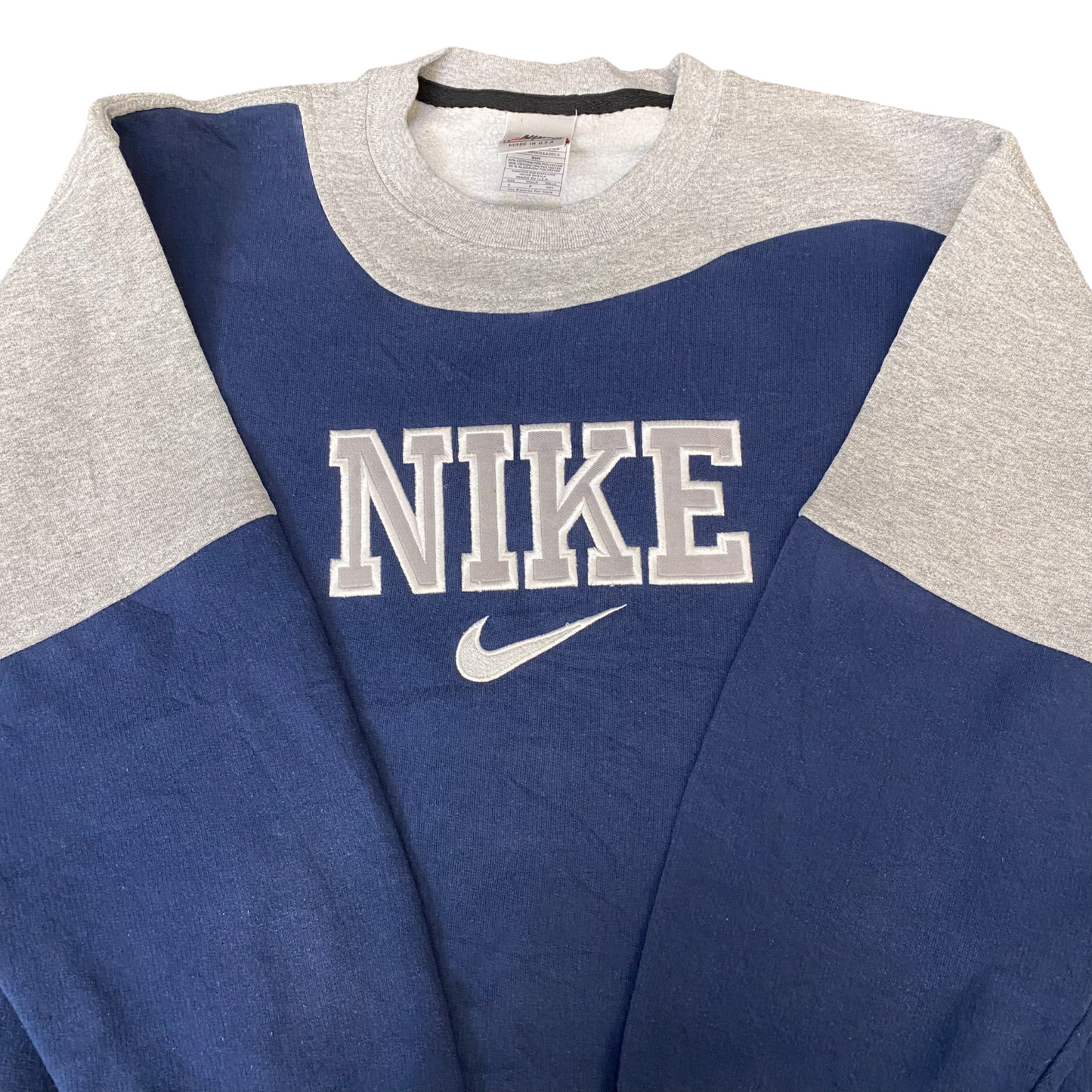 Nike Reworked Sweatshirt Mens S Blue Grey Embroidered Spellout Logo Vintage Y2K