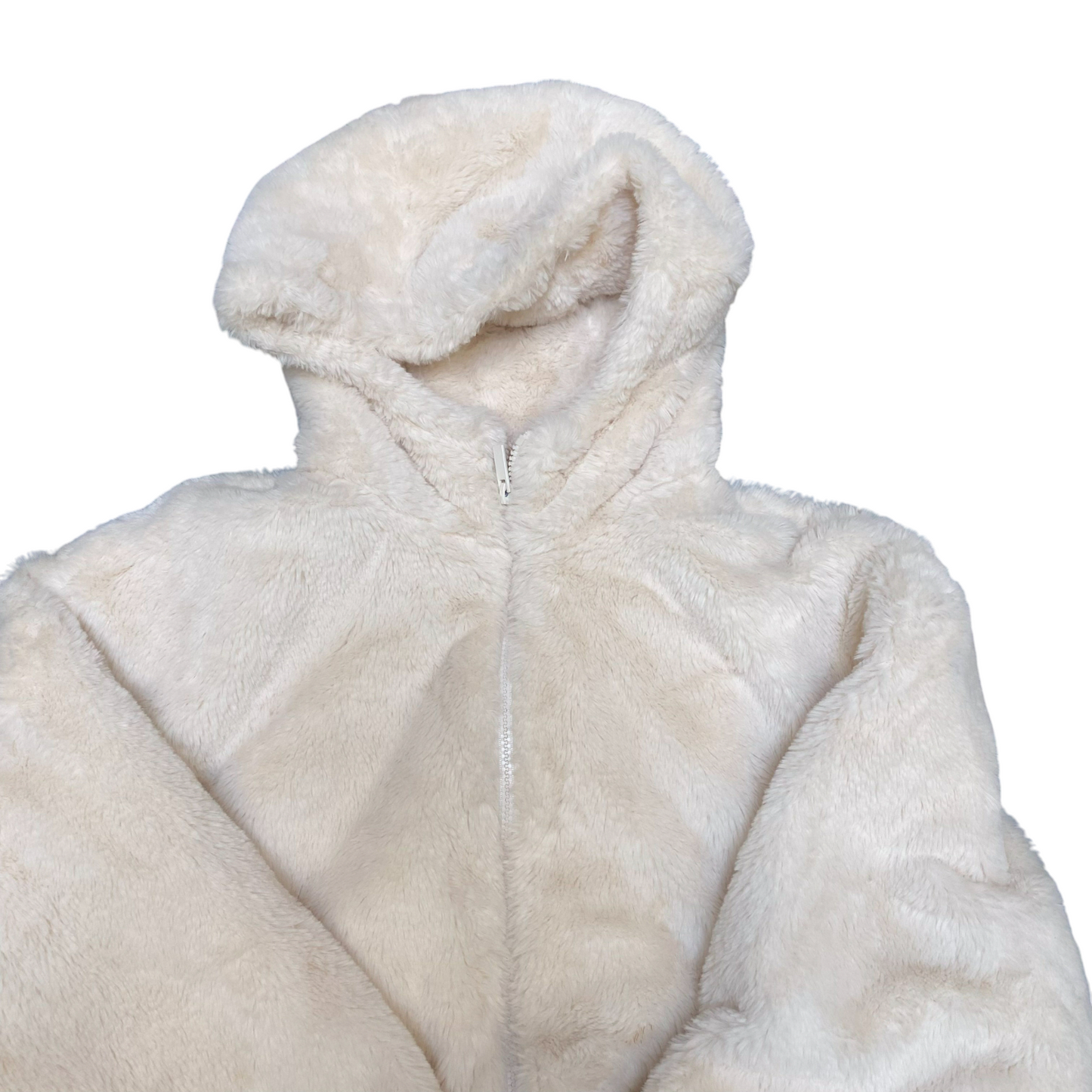 Primark Cares Faux Fur Hooded Jacket Womens XS White Lined Long Sleeve Full Zip