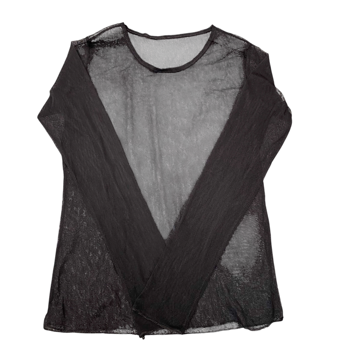 Sheer Mesh Top Womens S Black Casual Long Sleeve Round Neck Pullover Outdoor