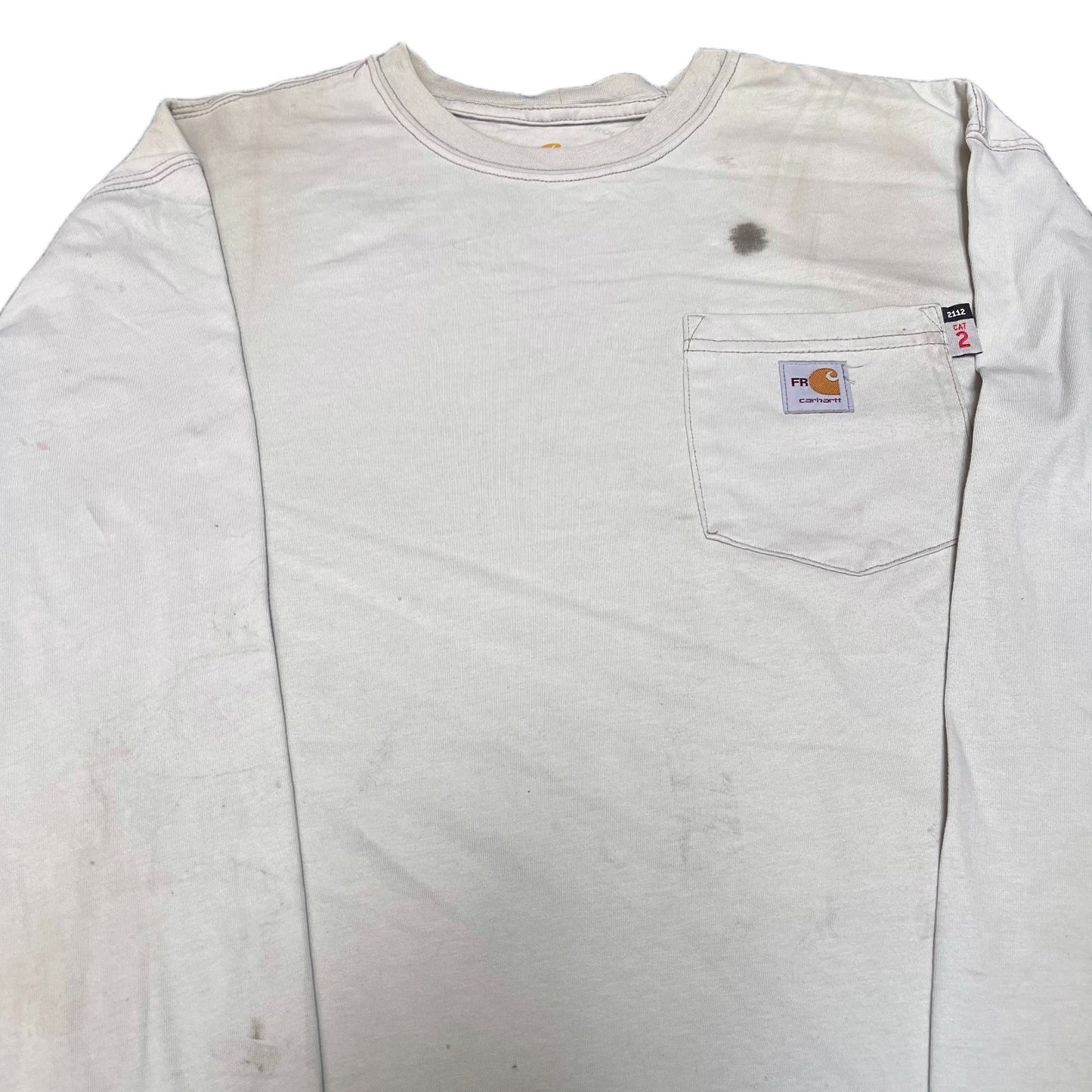 Carhartt FR Pocket T-Shirt Mens Large Cream Relaxed Fit Long Sleeve Workwear Tee
