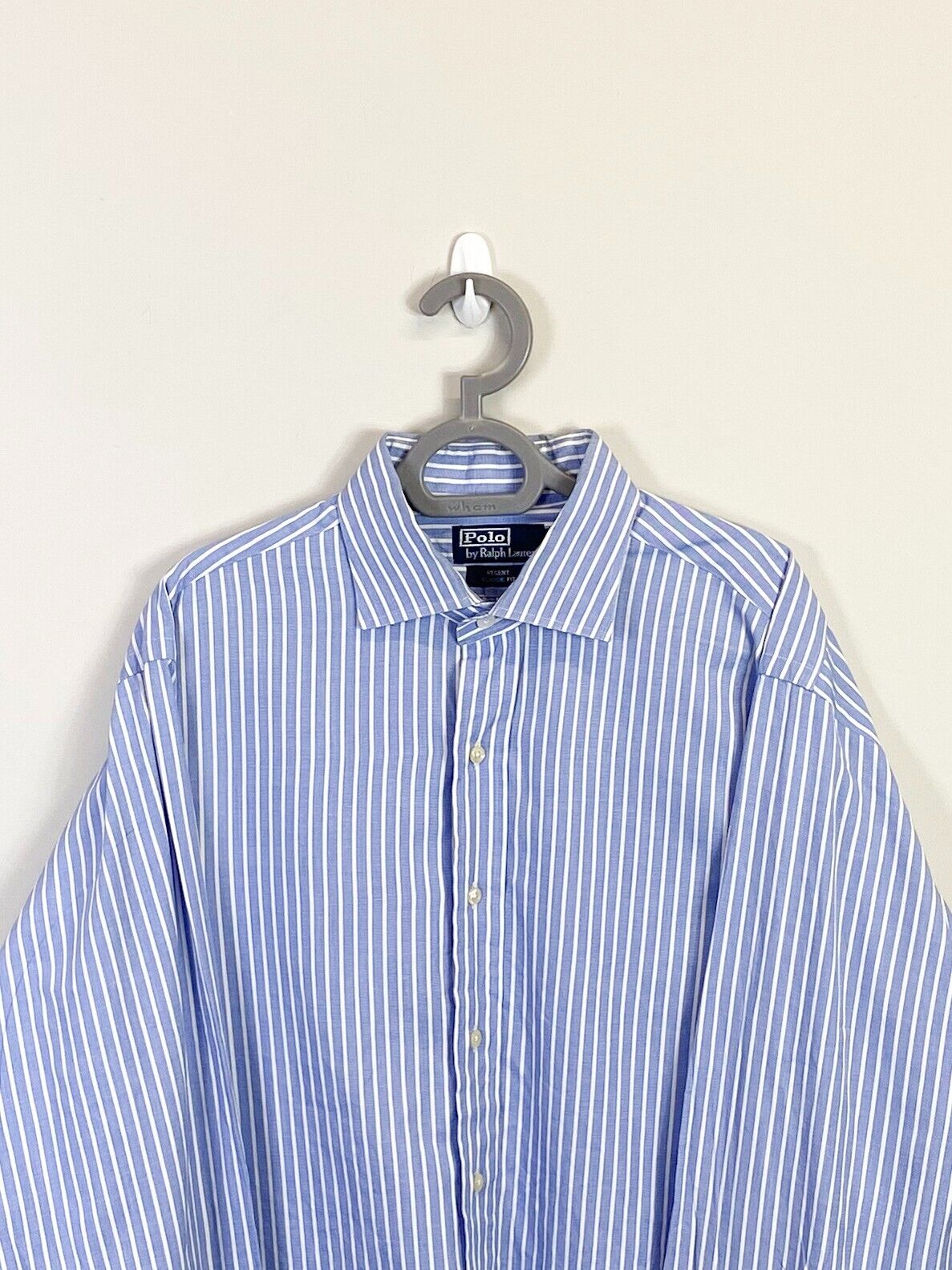 Ralph Lauren Shirt Mens Large Blue Striped Classic Fit Small Blue Polo Pony Logo