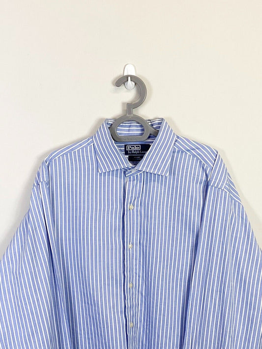 Ralph Lauren Shirt Mens Large Blue Striped Classic Fit Small Blue Polo Pony Logo