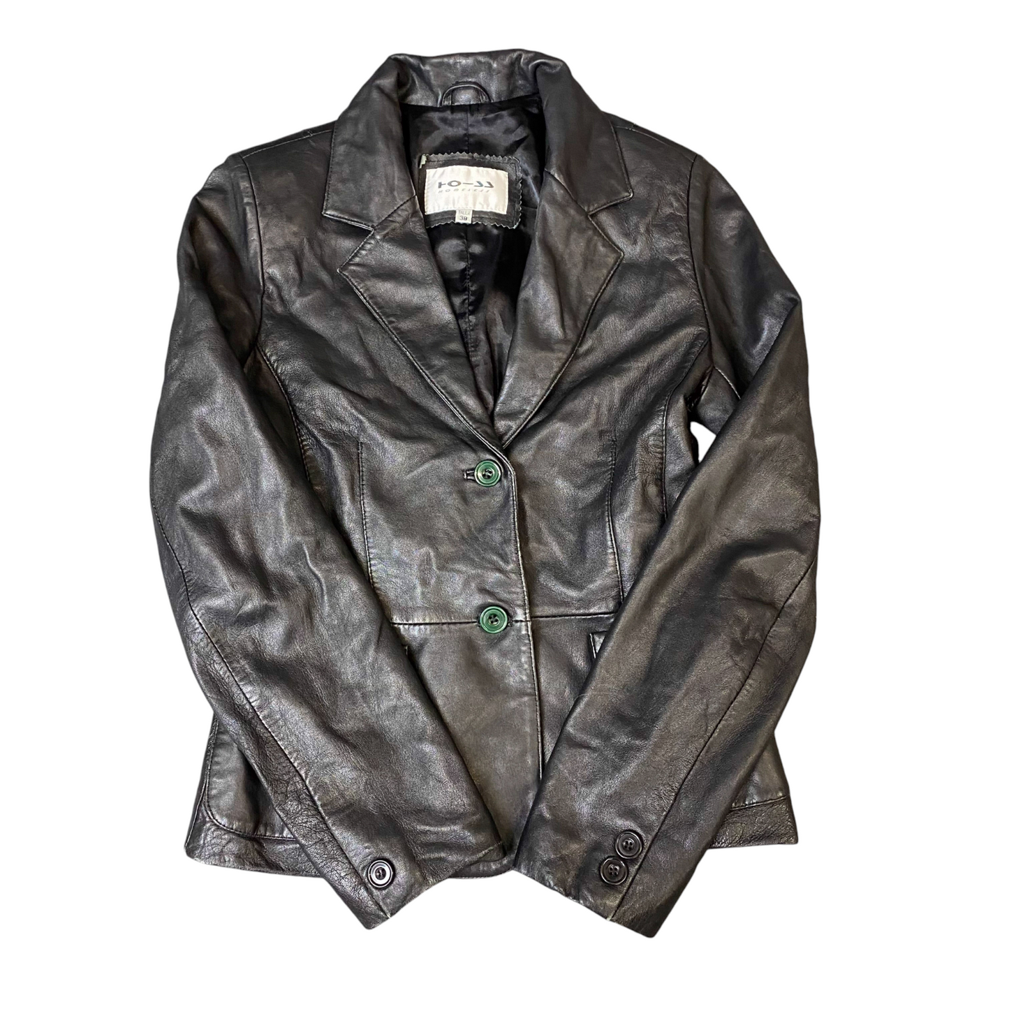HOMELESS Genuine Leather Jacket Womens Small Black Notch Lapel Single Breasted