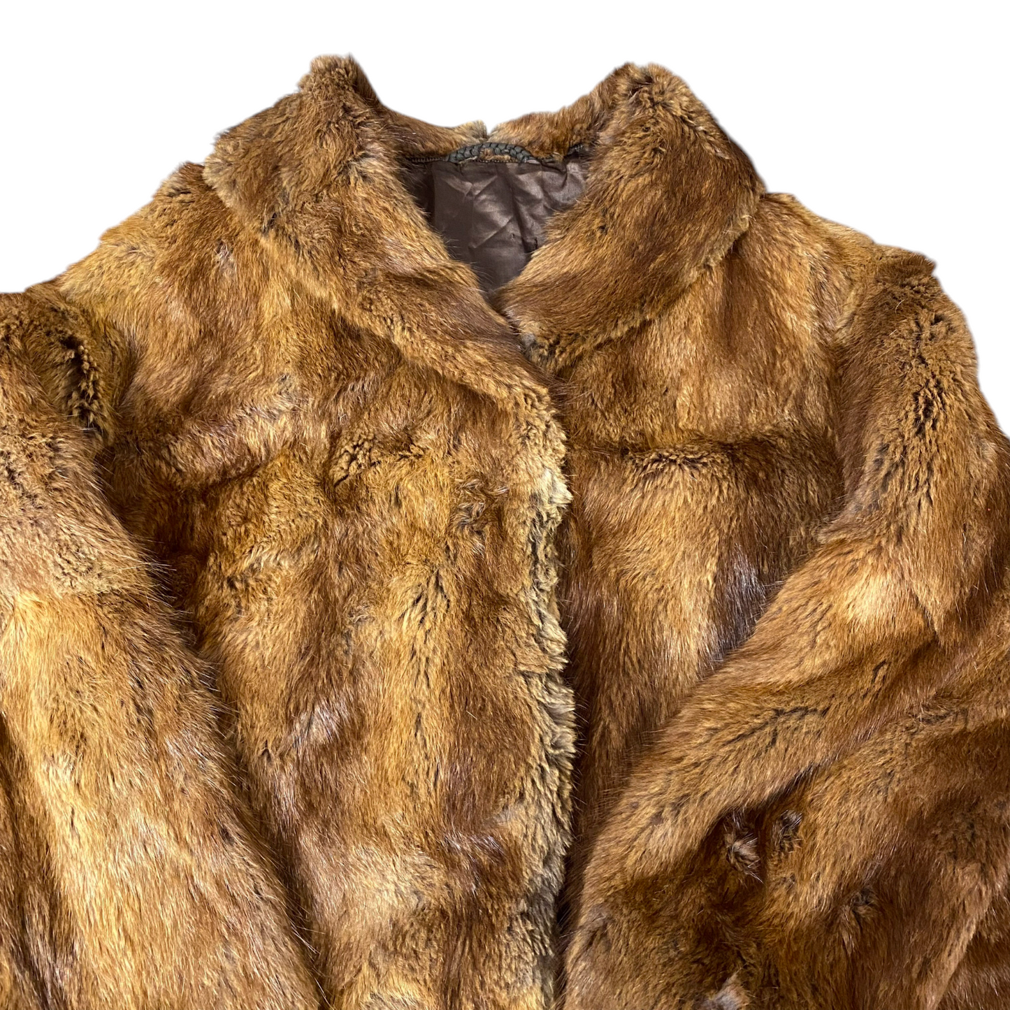 Womens Faux Fur Jacket Large Brown Cozy Warm Winter Long Sleeve Shawl Collar